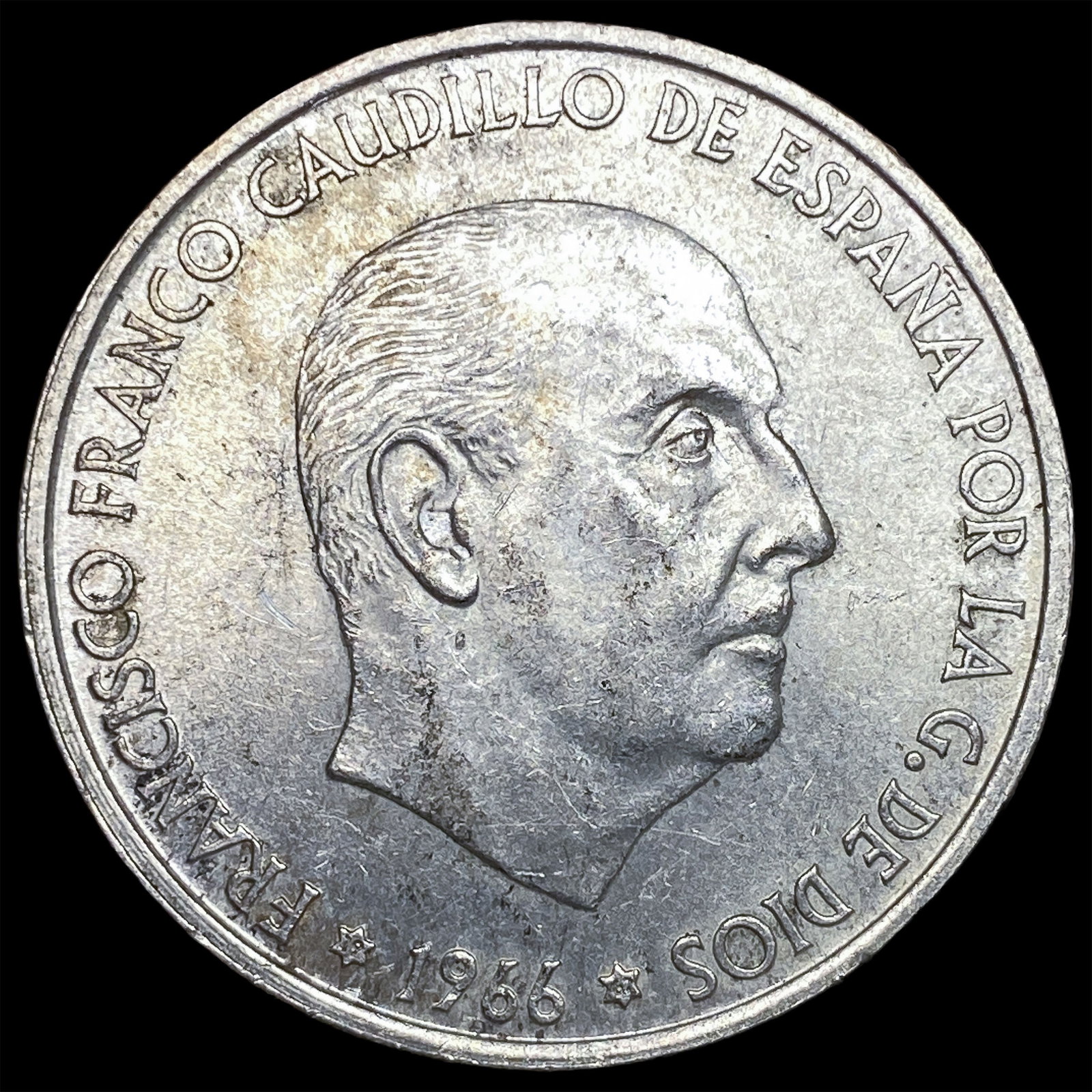 1966 Spain Silver 100 Pesetas CLOSELY UNCIRCULATED: 1966 Spain Silver 100 Pesetas CLOSELY UNCIRCULATED
