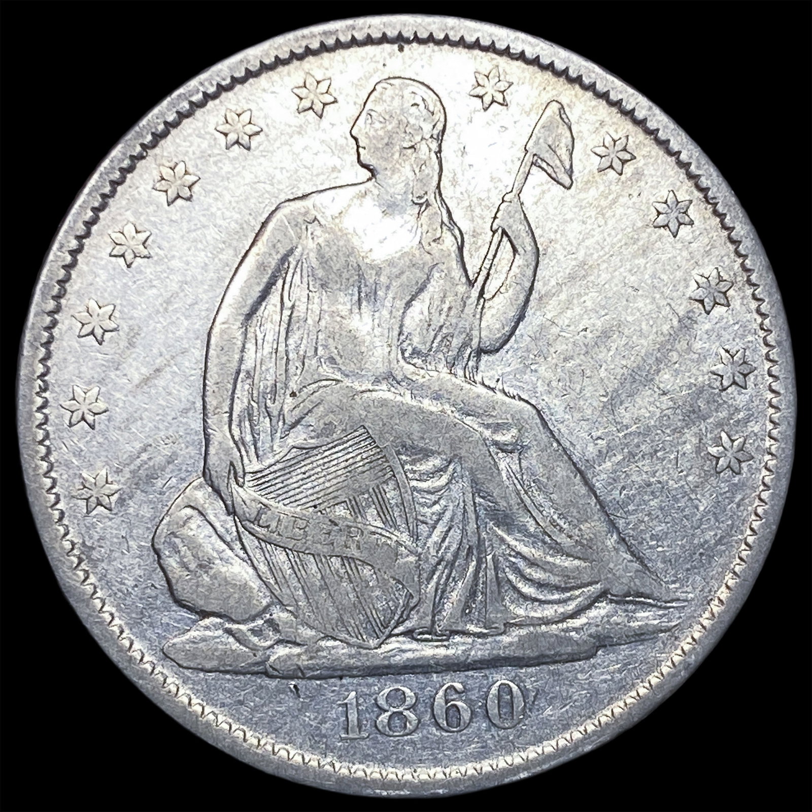 1860 Seated Liberty Half Dollar ABOUT UNCIRCULATED: 1860 Seated Liberty Half Dollar ABOUT UNCIRCULATED