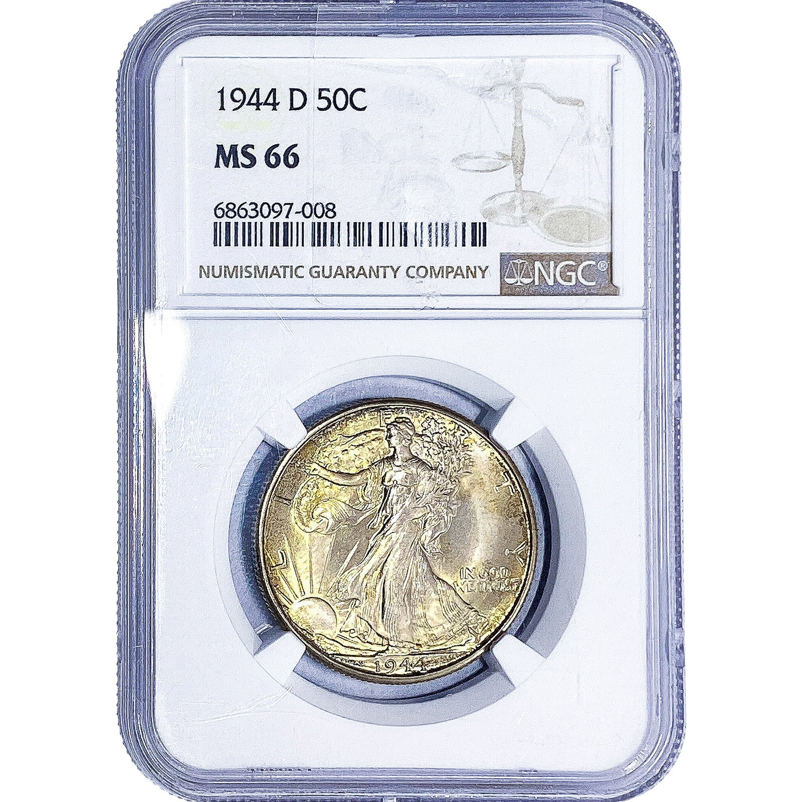 1944-D Walking Liberty Half Dollar NGC MS66: 1944-D Walking Liberty Half Dollar NGC MS66
