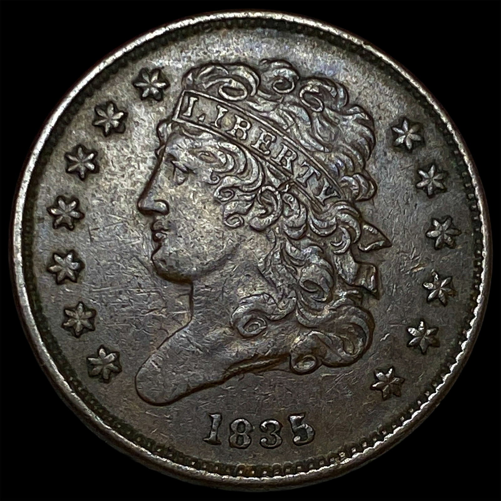 1835 Classic Head Half Cent CLOSELY UNCIRCULATED: 1835 Classic Head Half Cent CLOSELY UNCIRCULATED