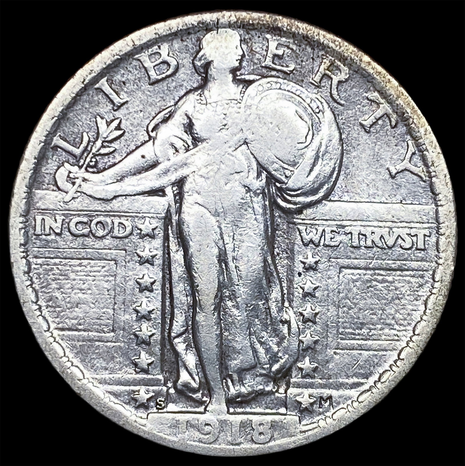1918-S Silver Standing Liberty Quarter LIGHTLY CIRCULATED: 1918-S Silver Standing Liberty Quarter LIGHTLY CIRCULATED