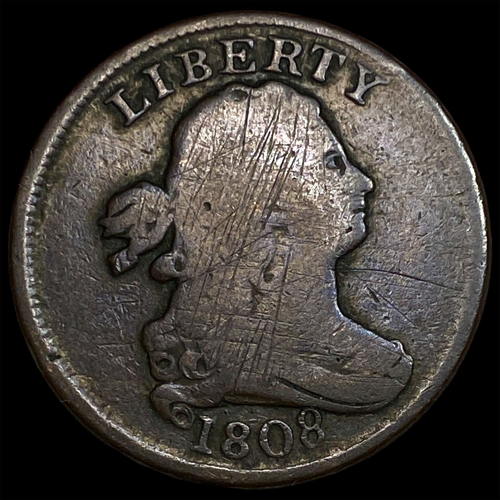 1808 Copper Half Cent LIGHTLY CIRCULATED: 1808 Copper Half Cent LIGHTLY CIRCULATED