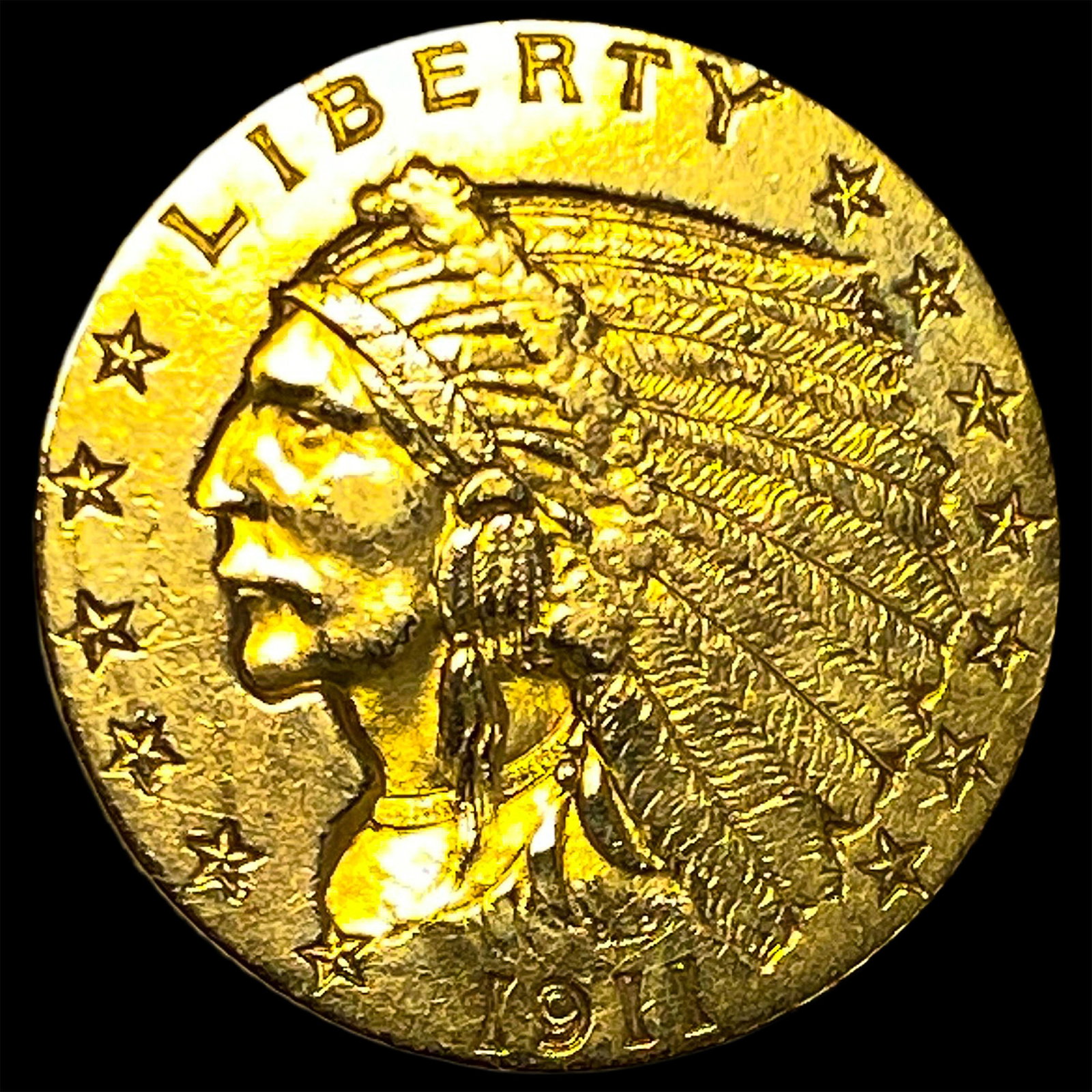 1911 Indian Head Gold $2.50 Quarter Eagle CLOSELY UNCIRCULATED: 1911 Indian Head Gold $2.50 Quarter Eagle CLOSELY UNCIRCULATED