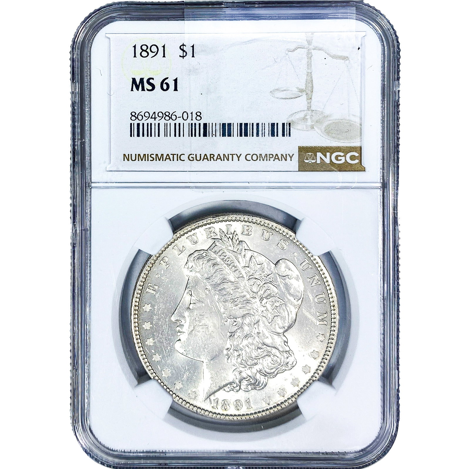 1891 Morgan Silver Dollar NGC MS61: 1891 Morgan Silver Dollar NGC MS61