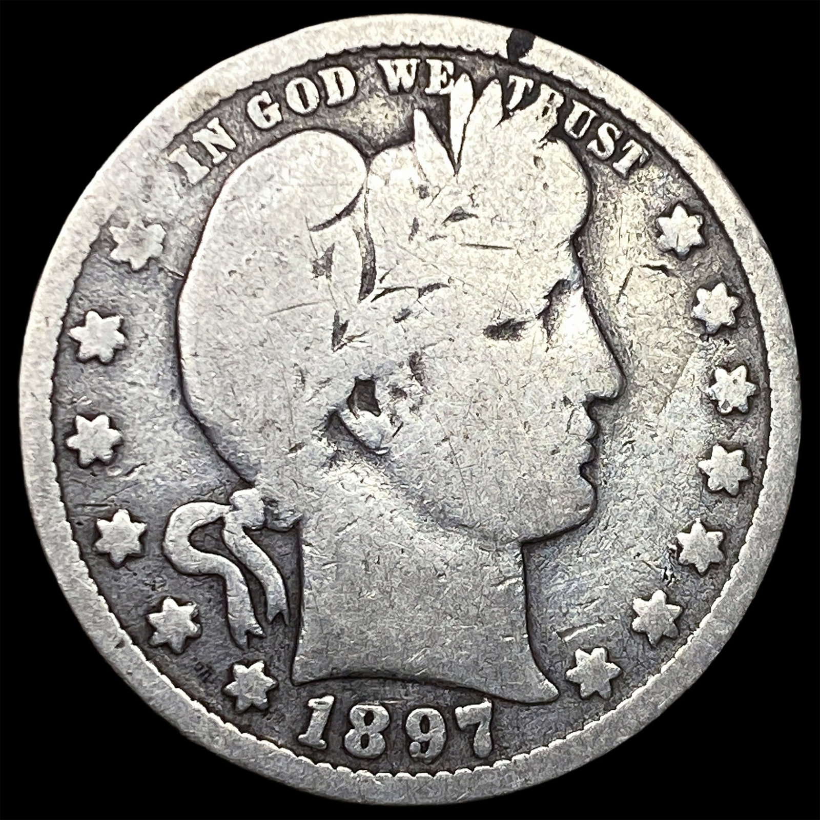 1897 Barber Silver Quarter NICELY CIRCULATED: 1897 Barber Silver Quarter NICELY CIRCULATED