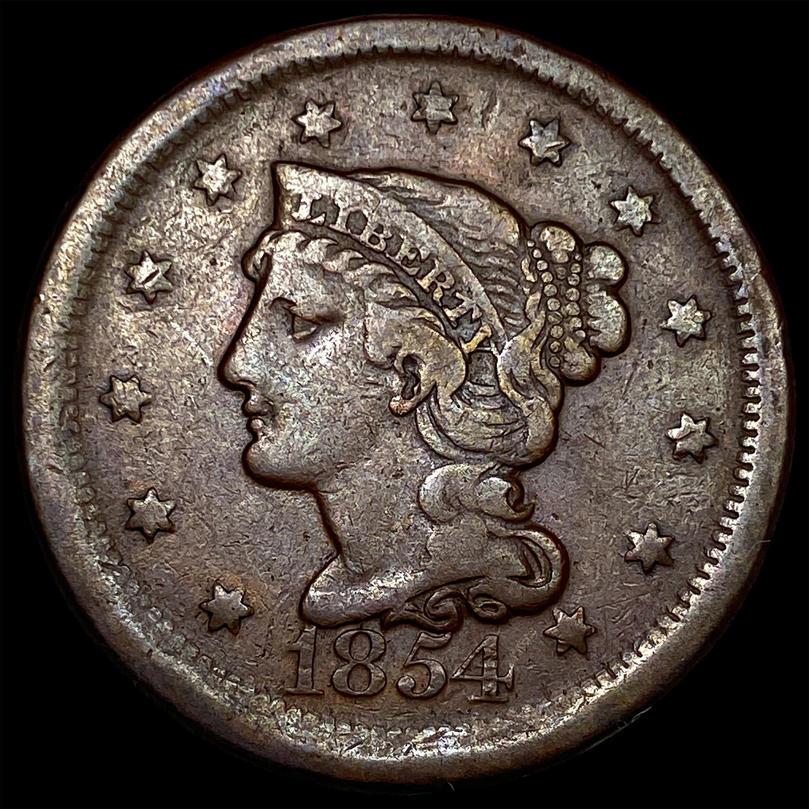 1854 Braided Hair Large Cent LIGHTLY CIRCULATED: 1854 Braided Hair Large Cent LIGHTLY CIRCULATED