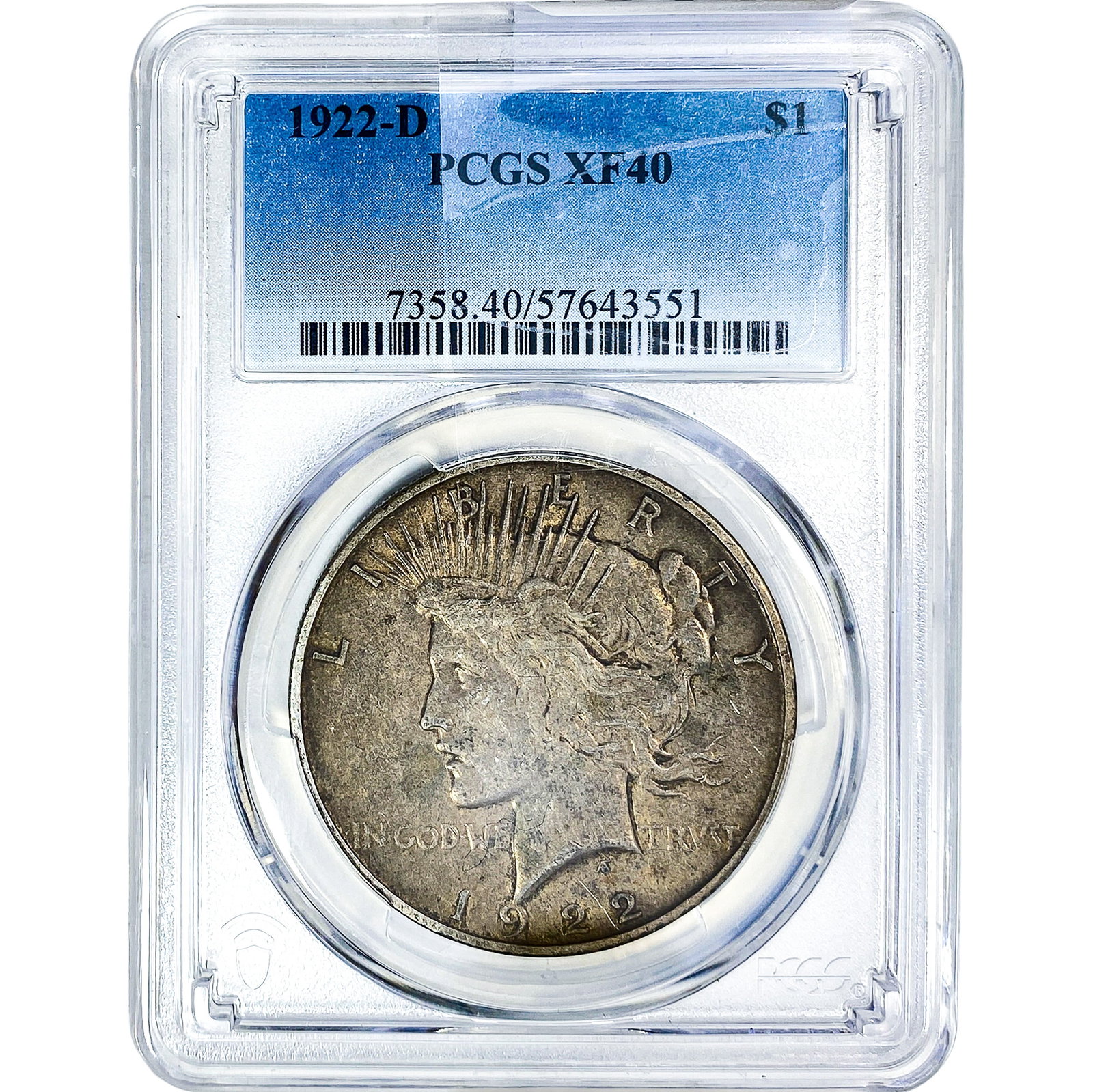 1922-D Silver Peace Dollar PCGS XF40: 1922-D Silver Peace Dollar PCGS XF40