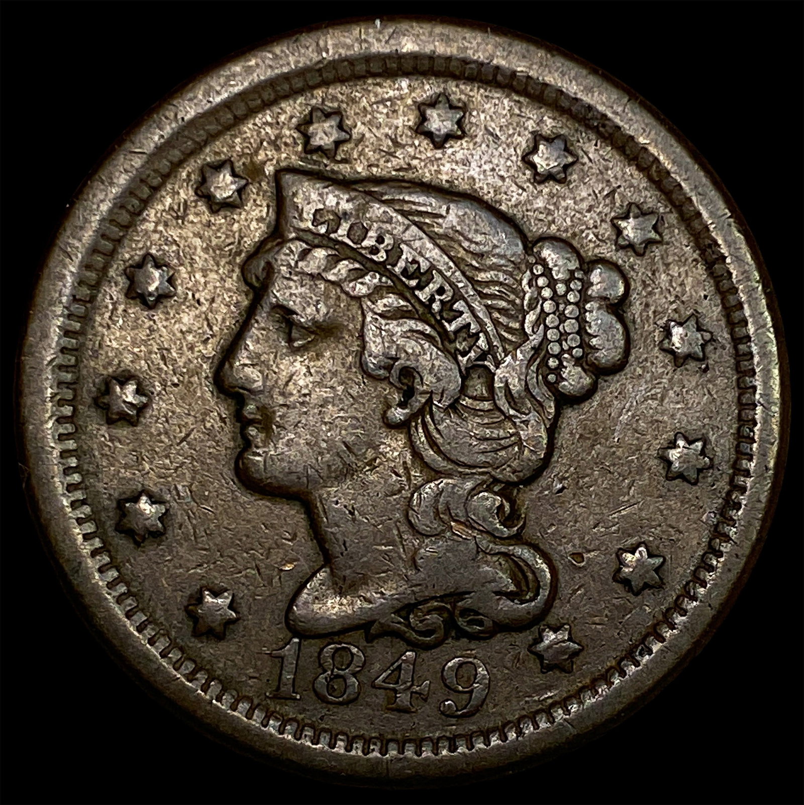1849 Braided Hair Large Cent NEARLY UNCIRCULATED (1 of 2)