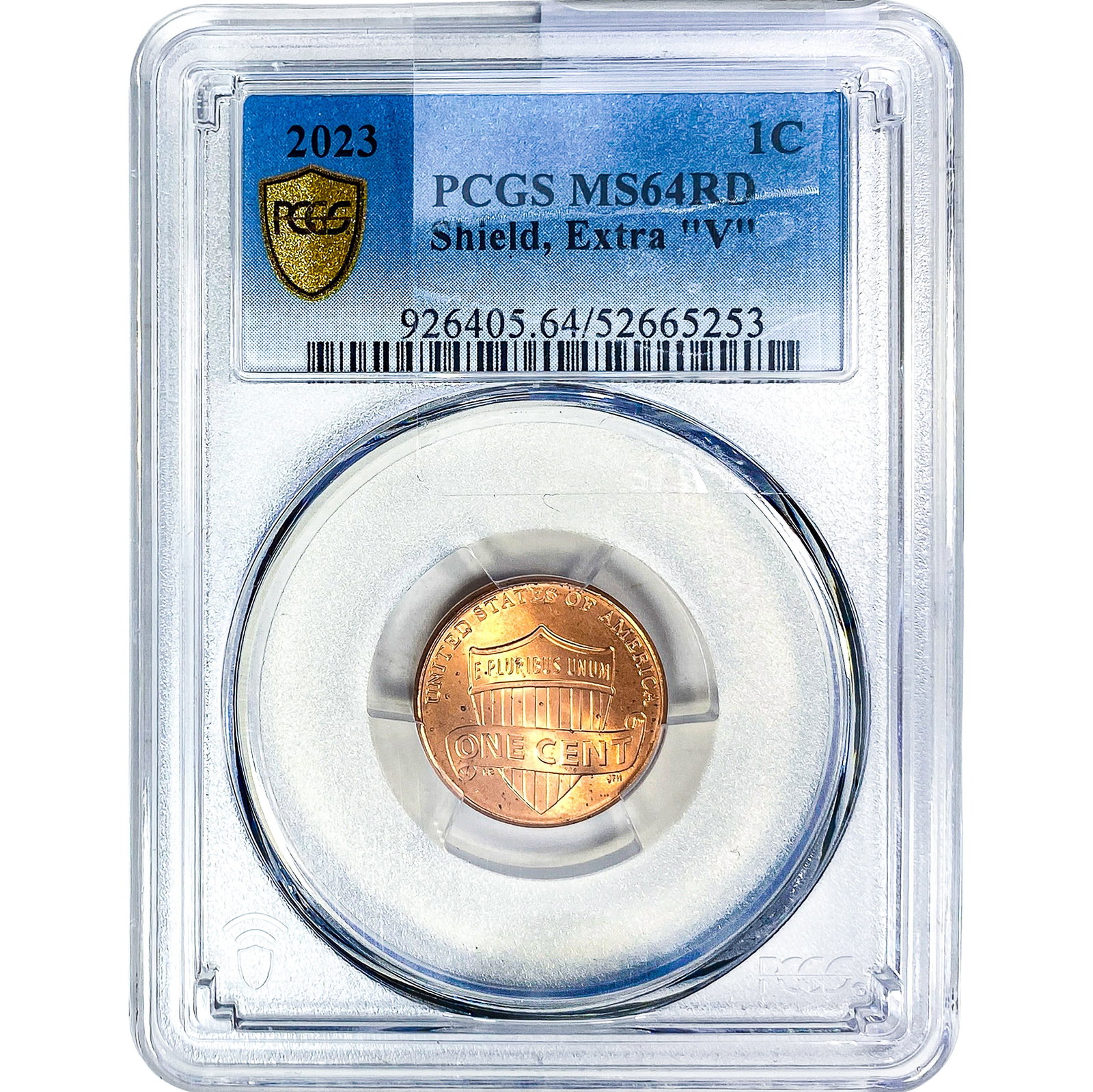 2023 Wheat Cent PCGS MS64 RD Shield, Extra "V": 2023 Wheat Cent PCGS MS64 RD Shield, Extra "V"