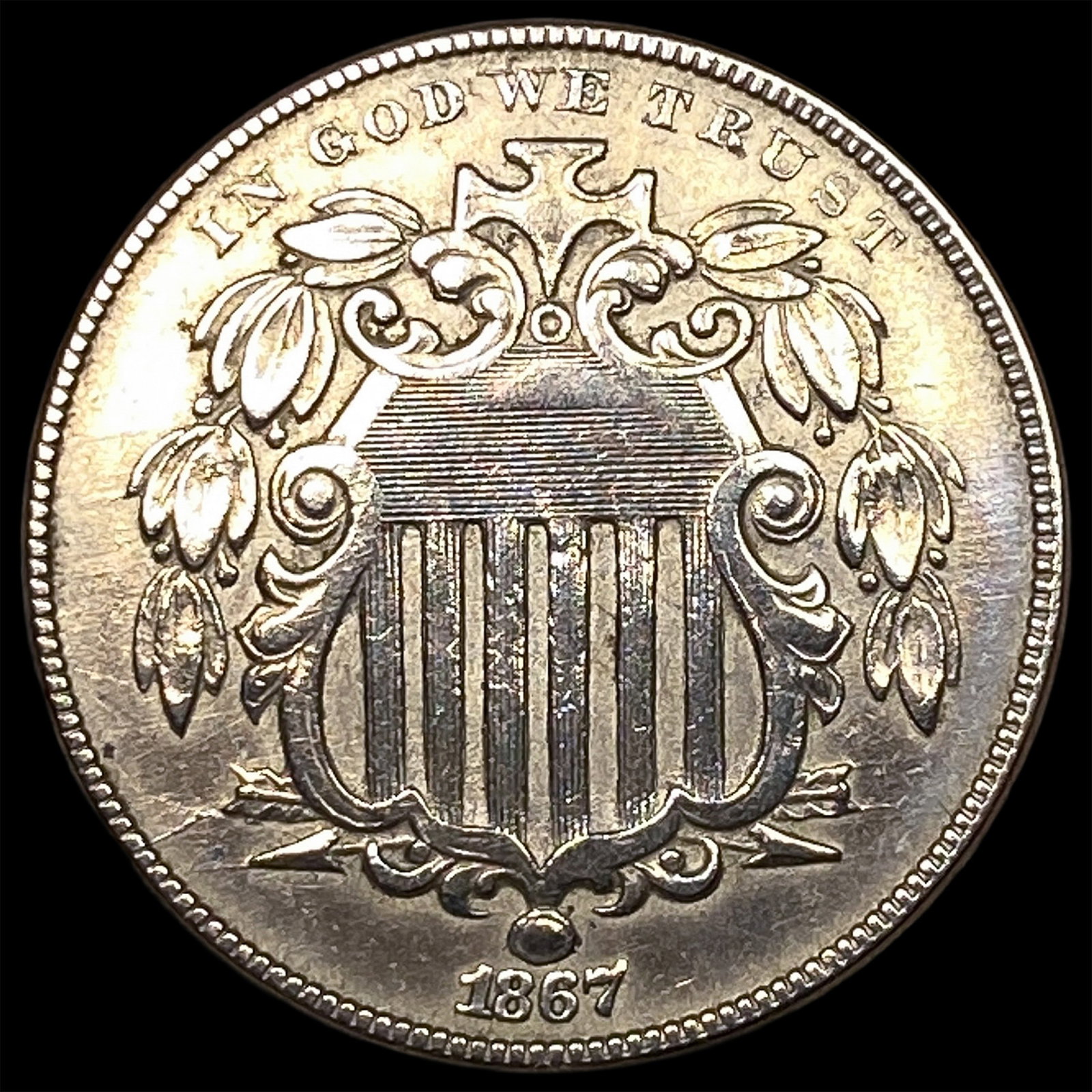 1867 Shield Nickel NEARLY UNCIRCULATED: 1867 Shield Nickel NEARLY UNCIRCULATED