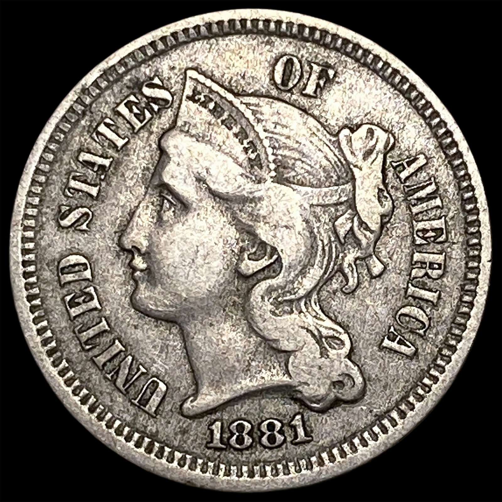 1881 Nickel Three-Cent Piece NEARLY UNCIRCULATED: 1881 Nickel Three-Cent Piece NEARLY UNCIRCULATED