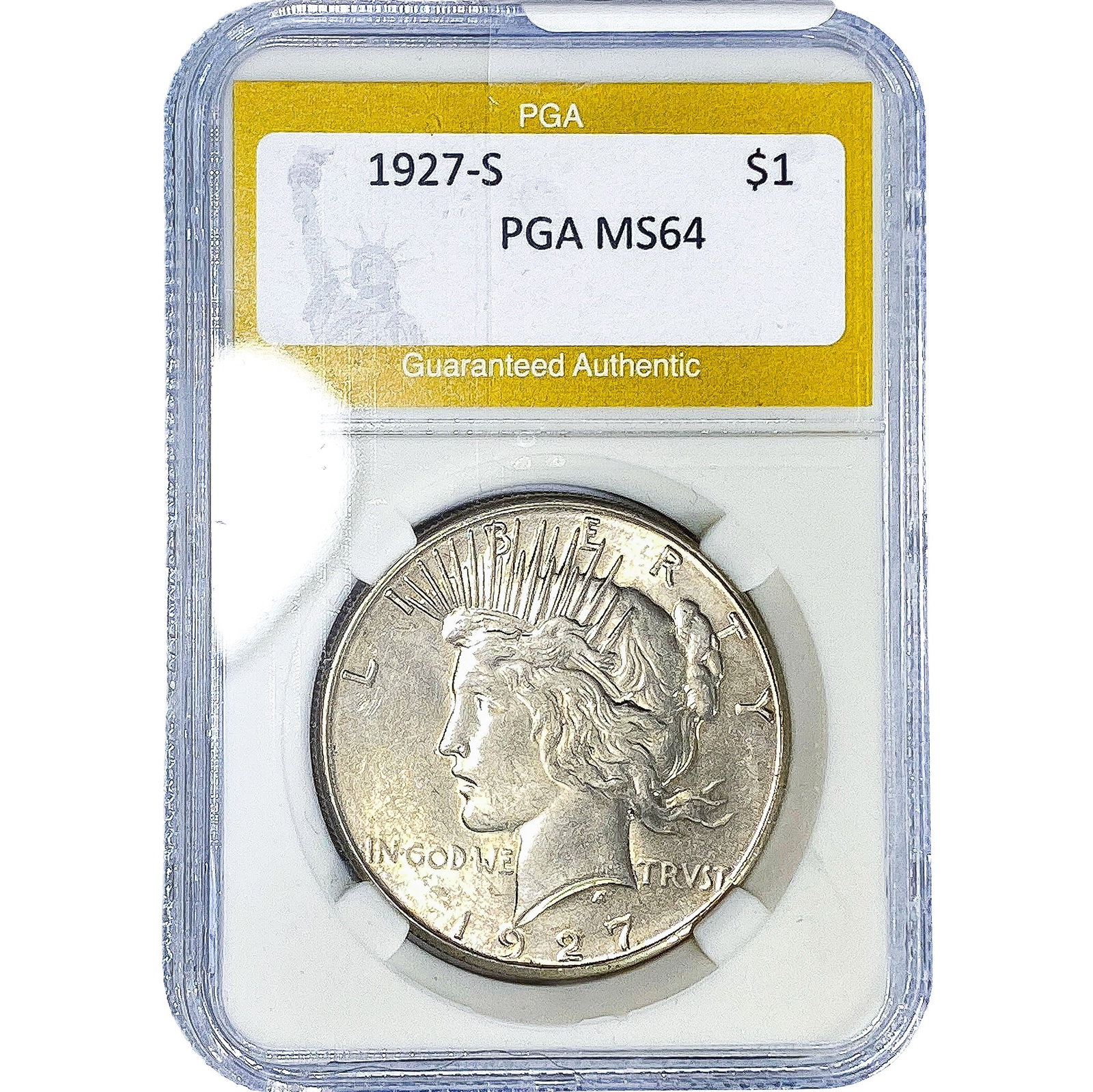 1927-S Silver Peace Dollar PGA MS64: 1927-S Silver Peace Dollar PGA MS64