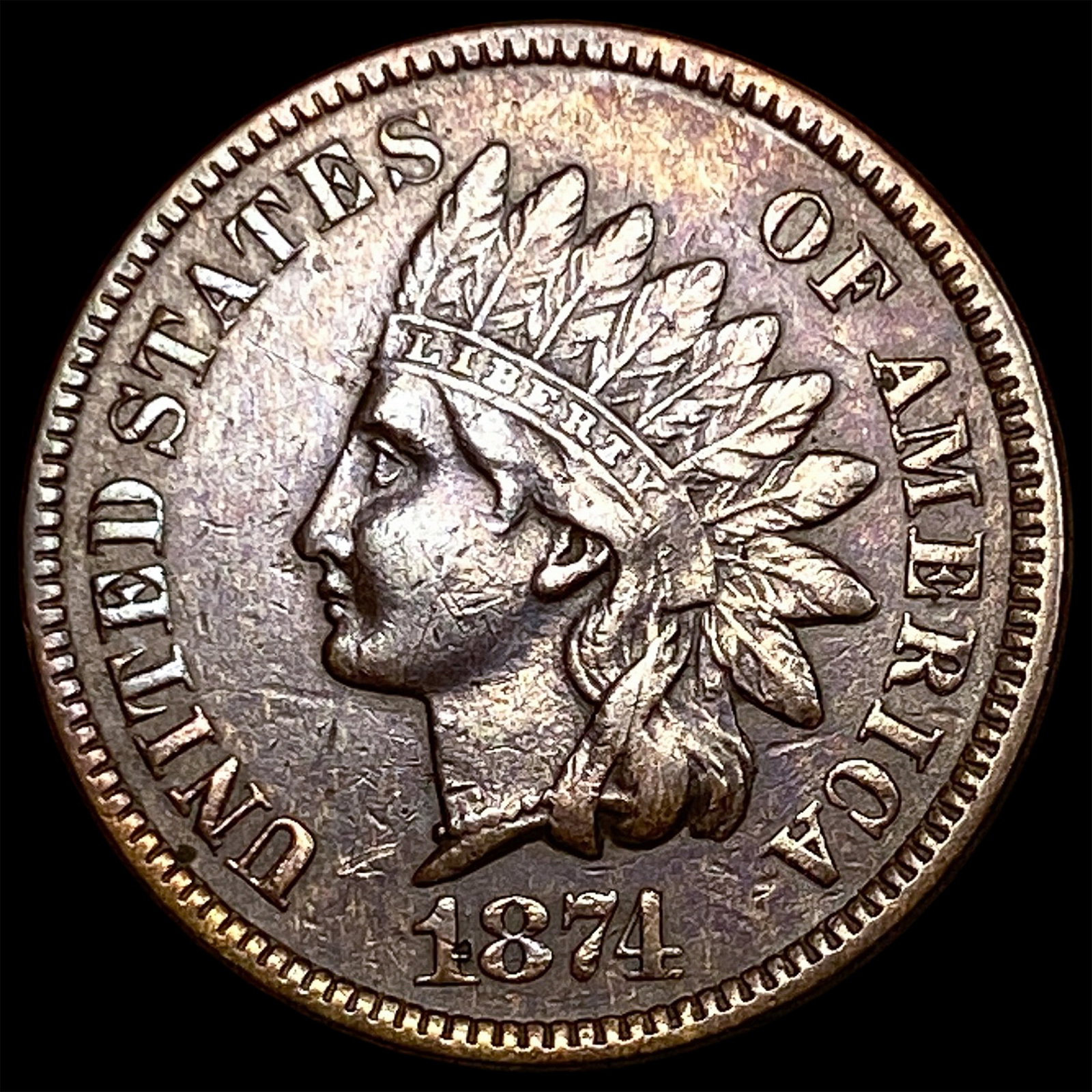 1874 Indian Head Cent NEARLY UNCIRCULATED: 1874 Indian Head Cent NEARLY UNCIRCULATED