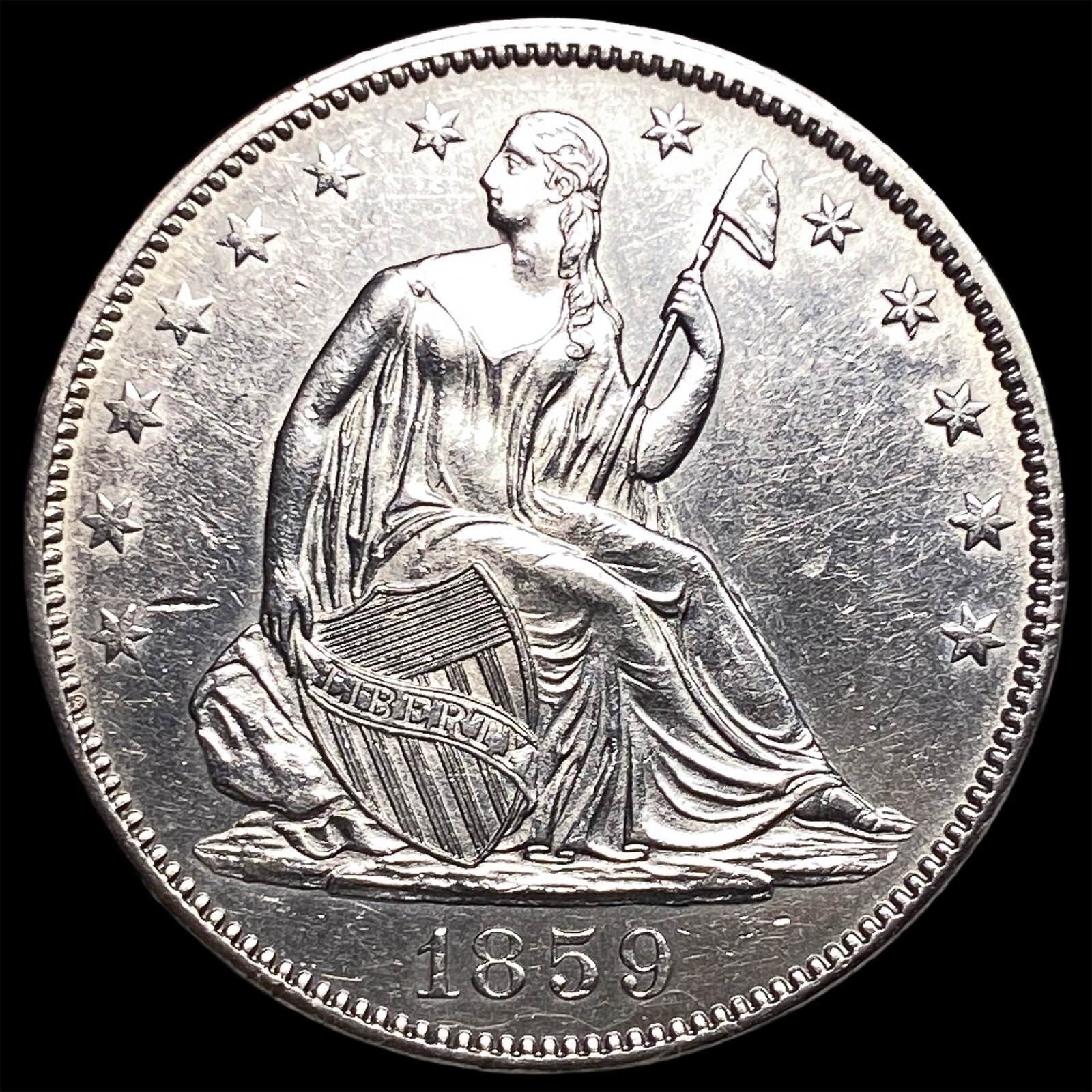 1859 Silver Half Dollar (Seated Liberty) UNCIRCULATED: 1859 Silver Half Dollar (Seated Liberty) UNCIRCULATED