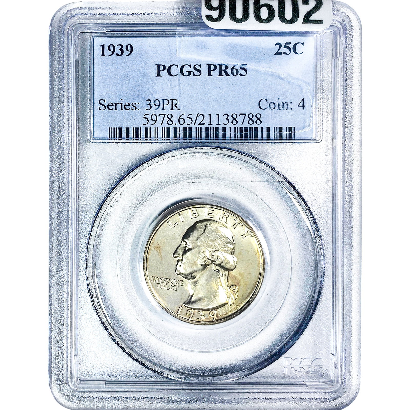 1939 Washington Silver Quarter PCGS PR65: 1939 Washington Silver Quarter PCGS PR65