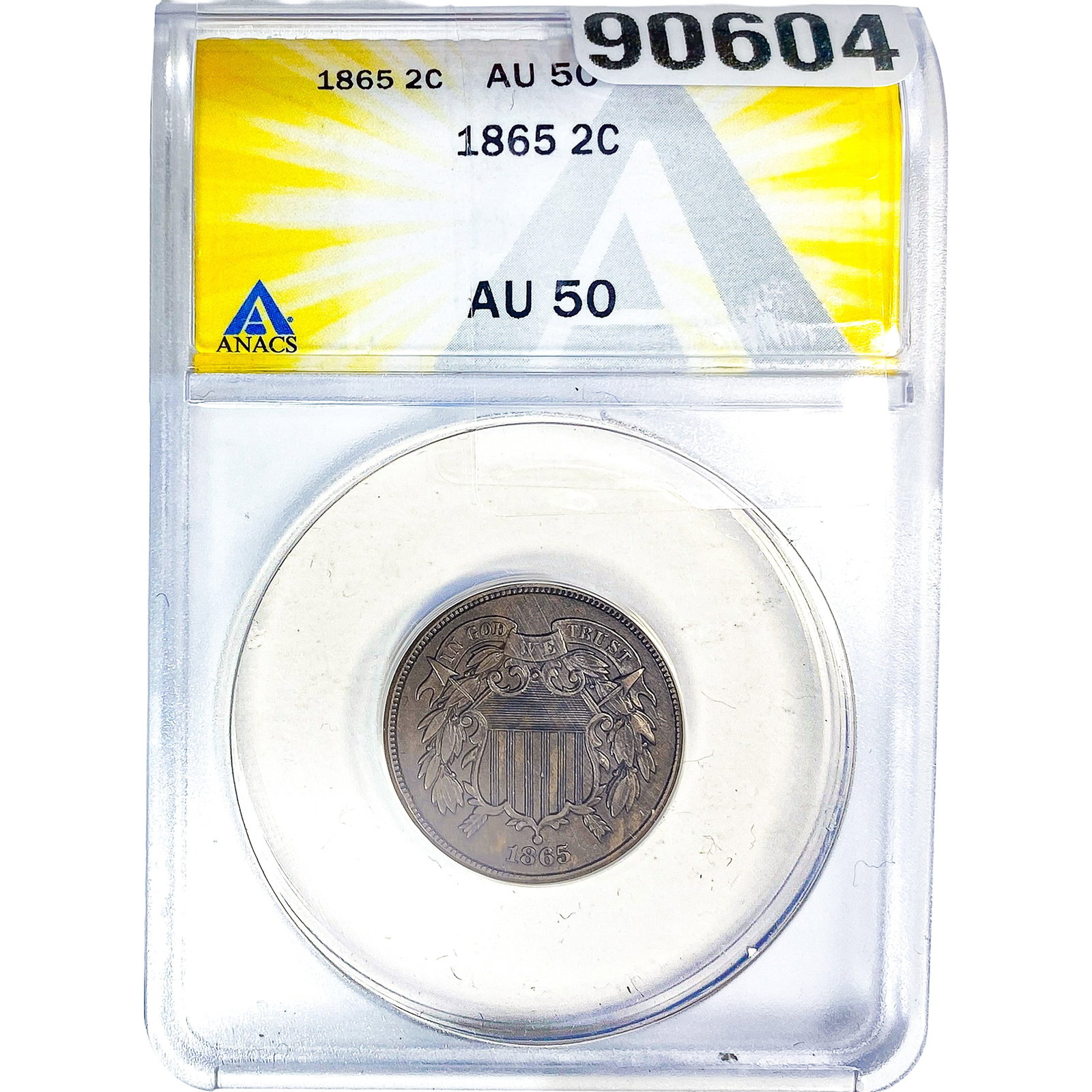 1865 2C Shield ANACS AU50: 1865 2C Shield ANACS AU50