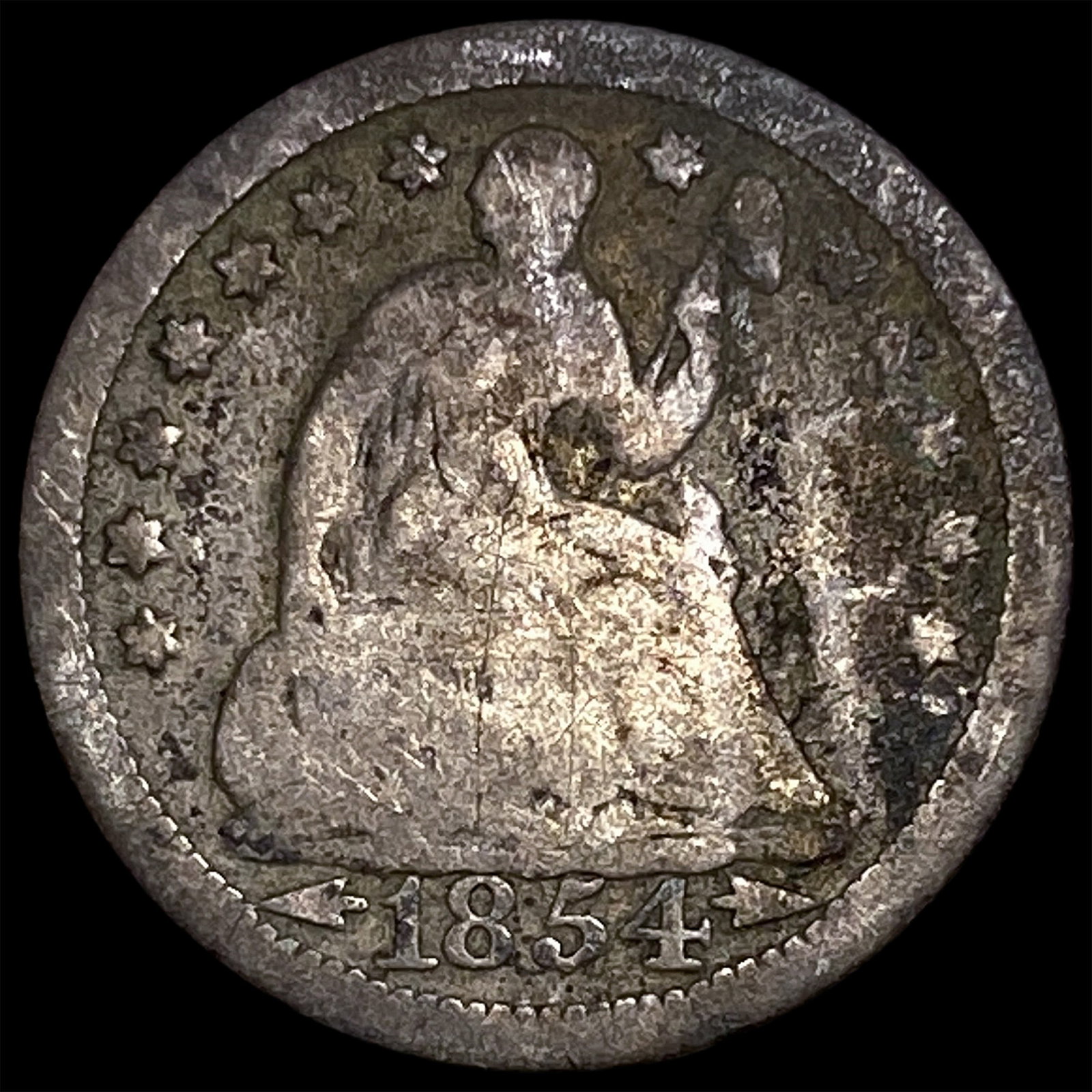 1854 Arrows Seated Liberty Half Dime NICELY CIRCULATED: 1854 Arrows Seated Liberty Half Dime NICELY CIRCULATED