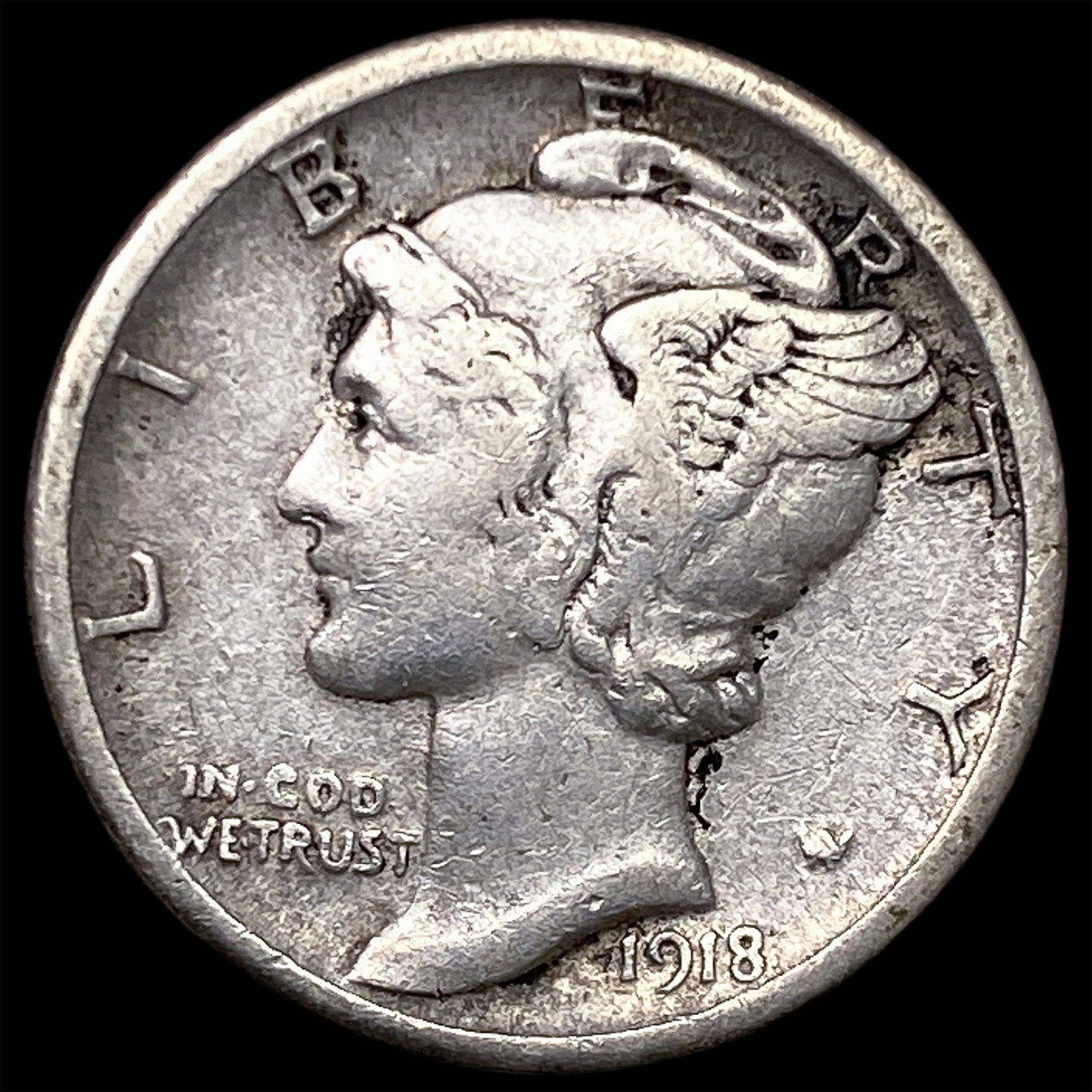 1918-S Silver Mercury Dime NEARLY UNCIRCULATED: 1918-S Silver Mercury Dime NEARLY UNCIRCULATED