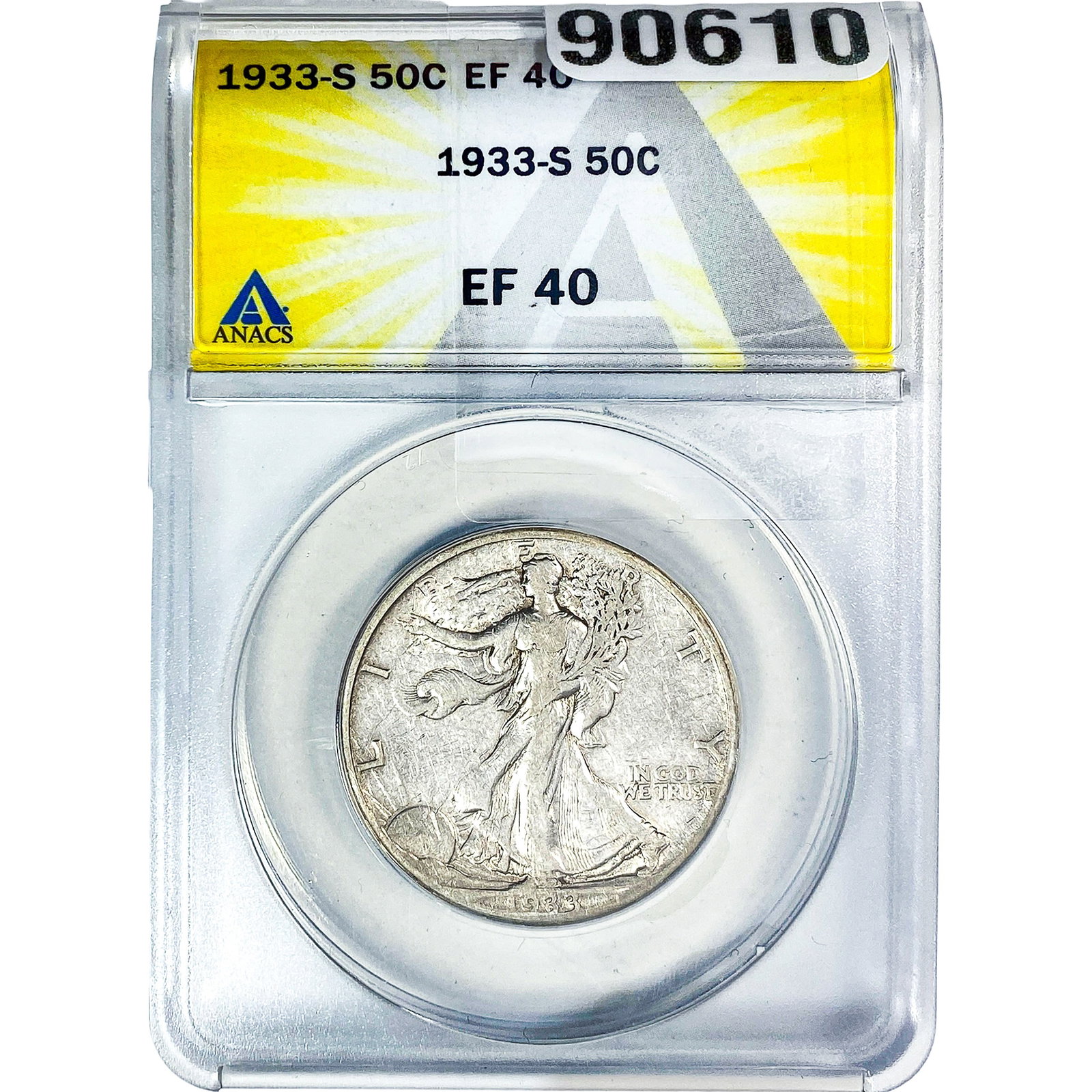 1933-S Walking Liberty Half Dollar ANACS EF40: 1933-S Walking Liberty Half Dollar ANACS EF40