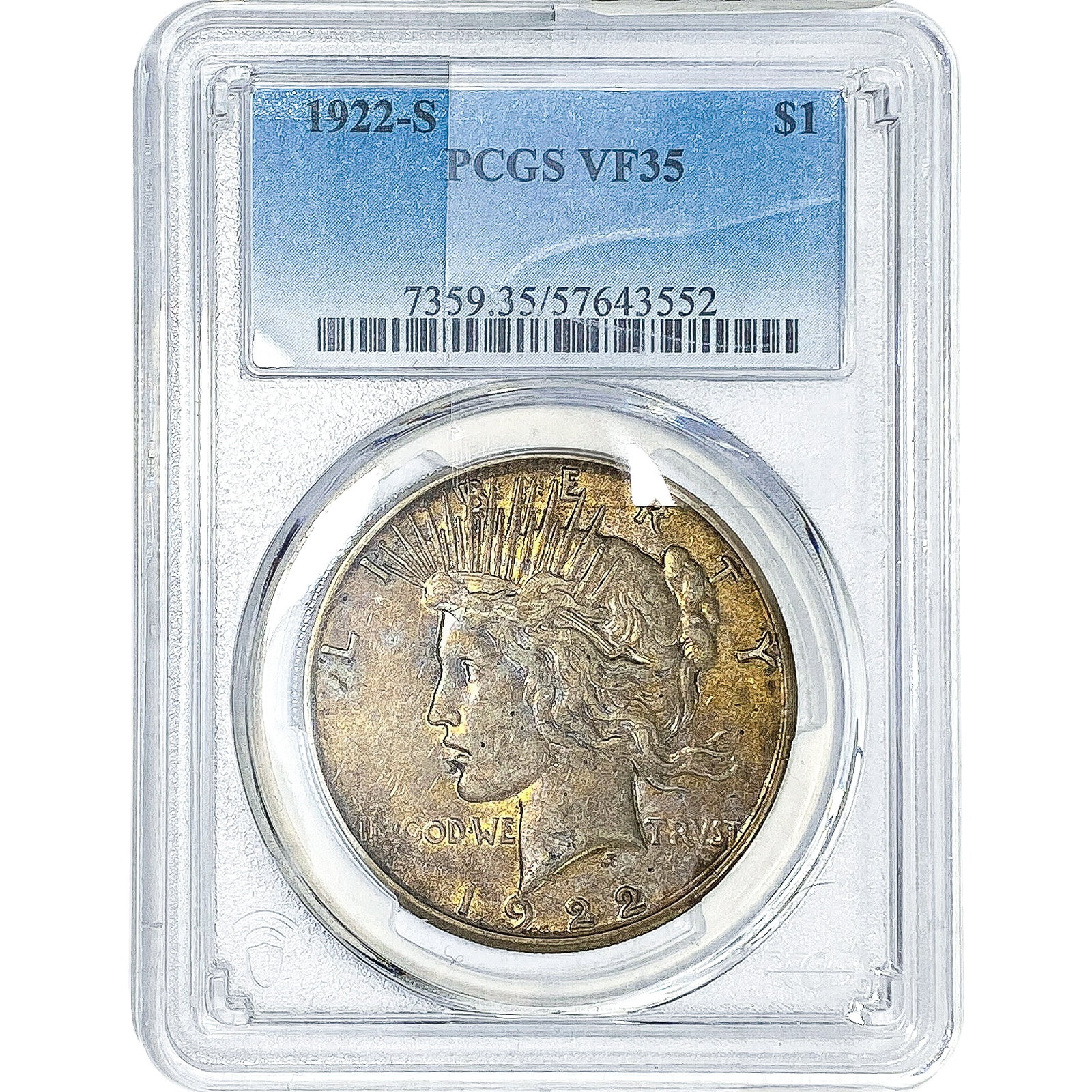 1922-S Silver Peace Dollar PCGS VF35: 1922-S Silver Peace Dollar PCGS VF35