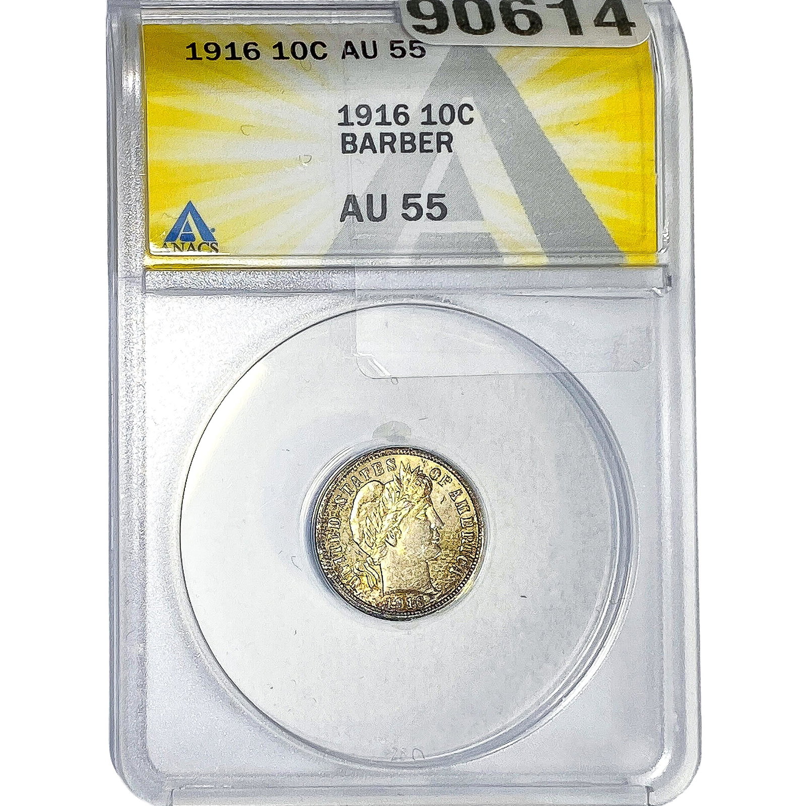 1916 Barber Dime ANACS AU55: 1916 Barber Dime ANACS AU55