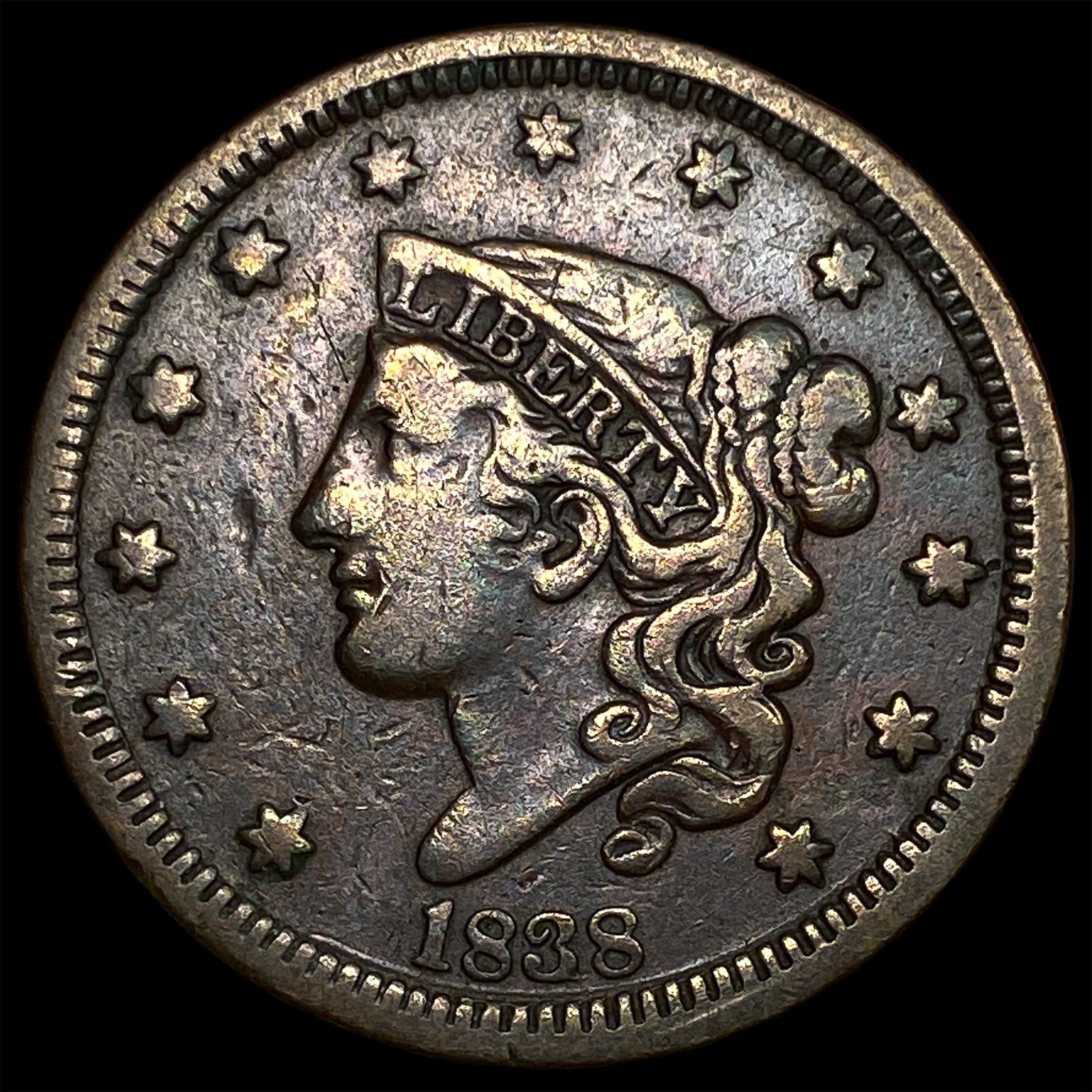1838 Coronet Head Large Cent LIGHTLY CIRCULATED: 1838 Coronet Head Large Cent LIGHTLY CIRCULATED