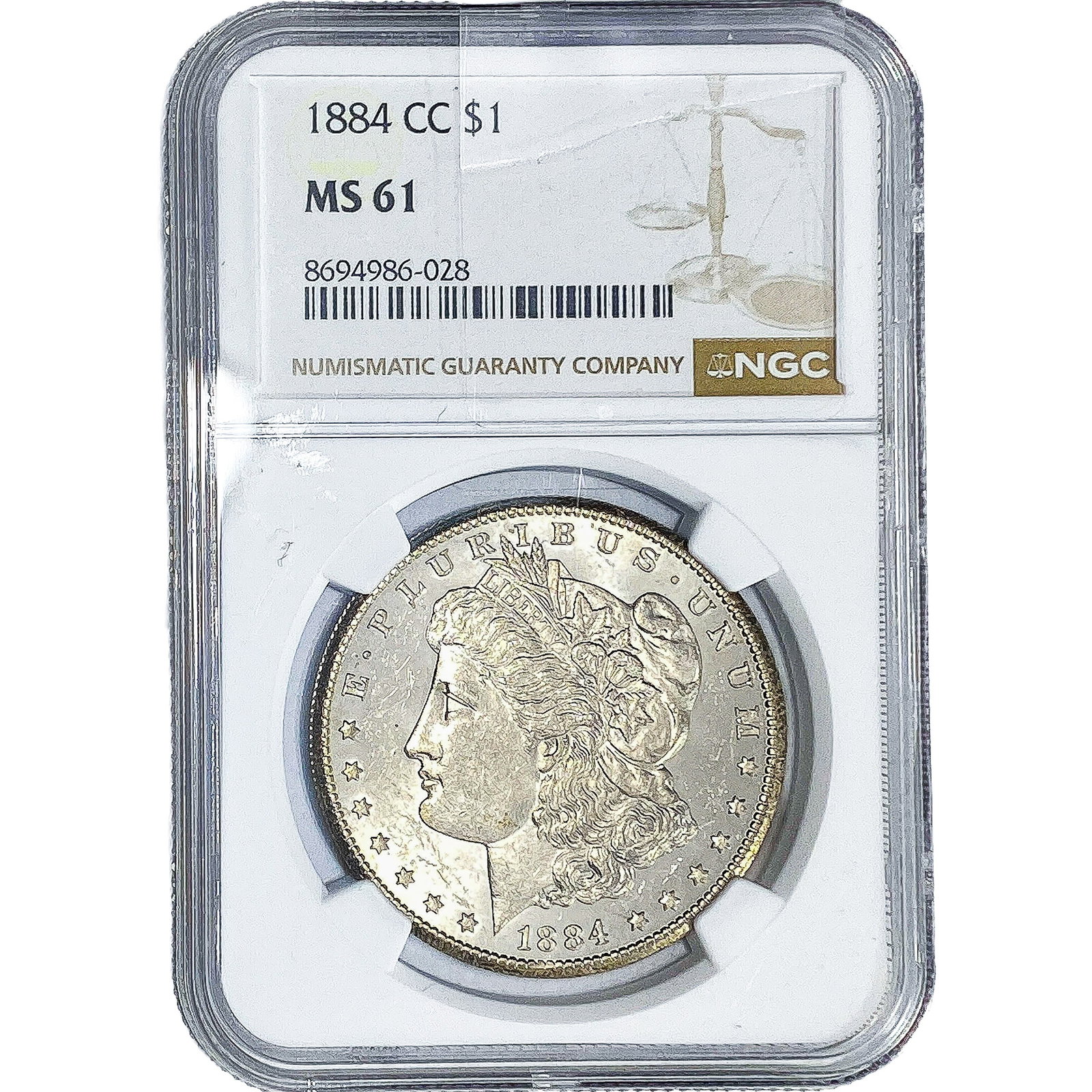 1884-CC Morgan Silver Dollar NGC MS61: 1884-CC Morgan Silver Dollar NGC MS61