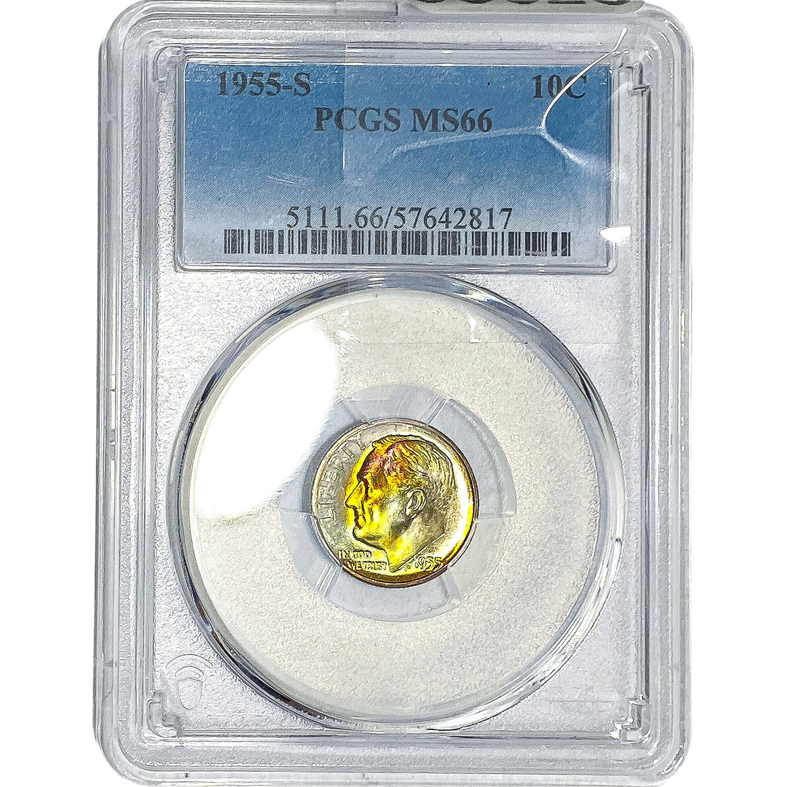 1955-S Roosevelt Dime PCGS MS66 Color: 1955-S Roosevelt Dime PCGS MS66 Color