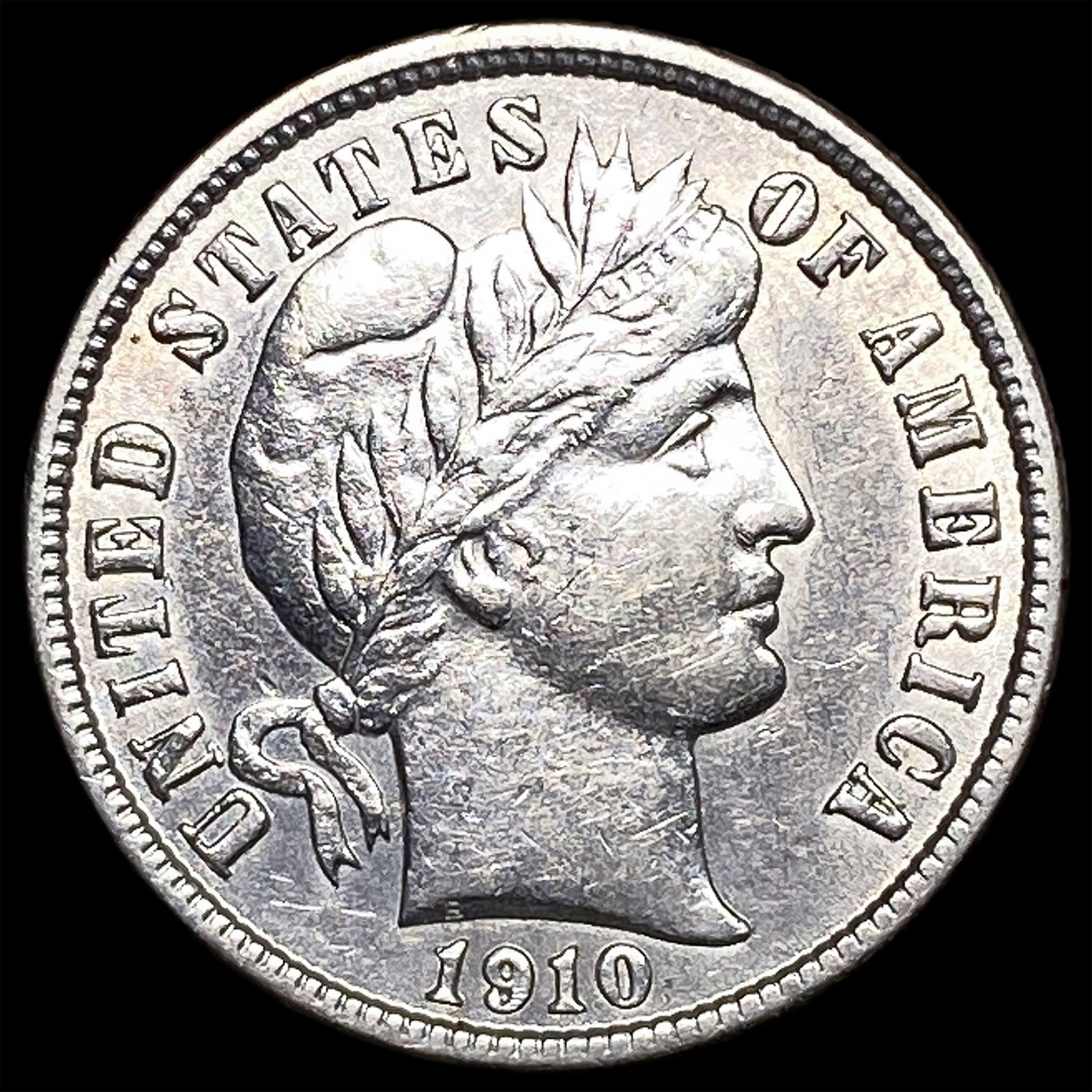 1910-S Silver Barber Dime CLOSELY UNCIRCULATED: 1910-S Silver Barber Dime CLOSELY UNCIRCULATED