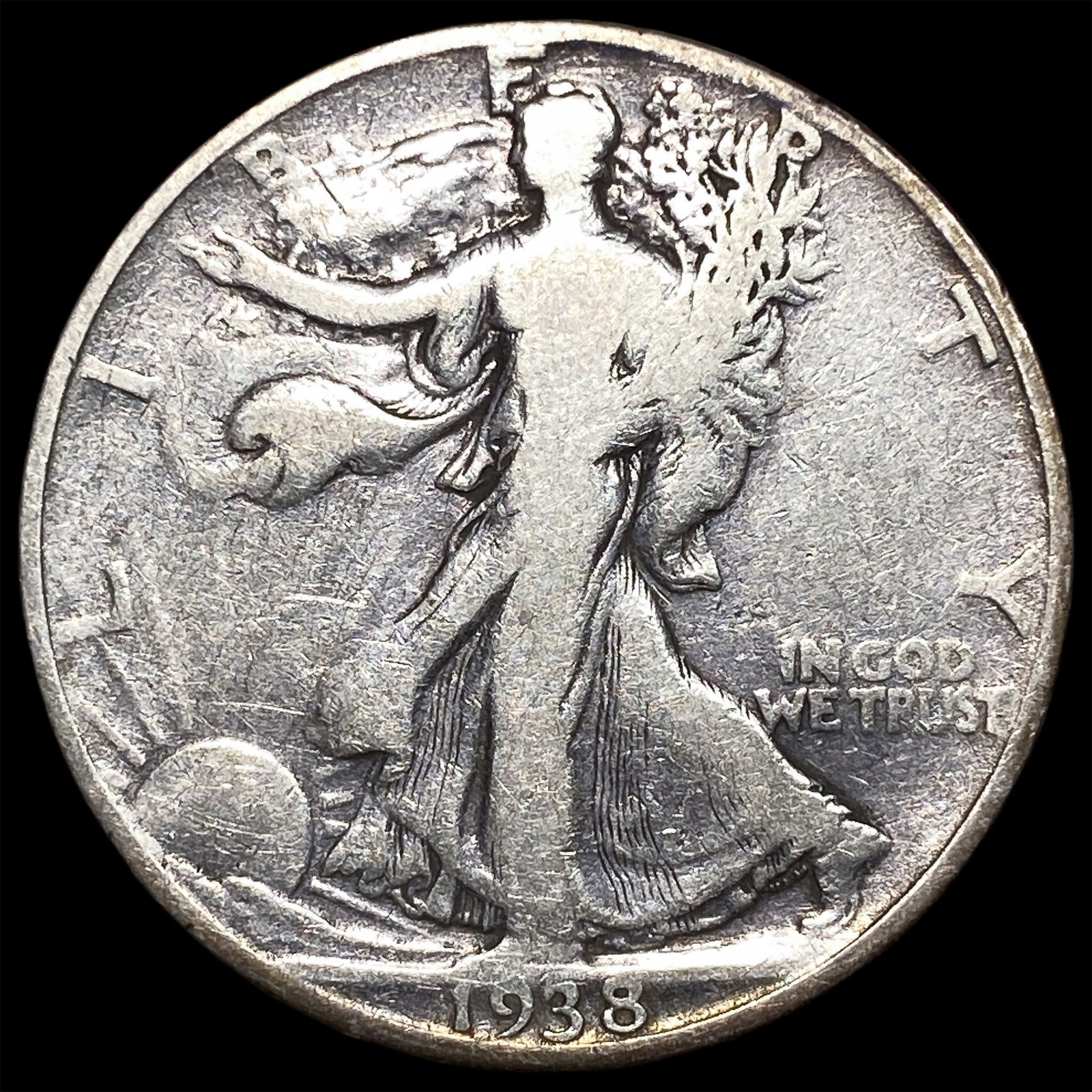 1938-D Silver Half Dollar Walking Liberty NICELY CIRCULATED: 1938-D Silver Half Dollar Walking Liberty NICELY CIRCULATED