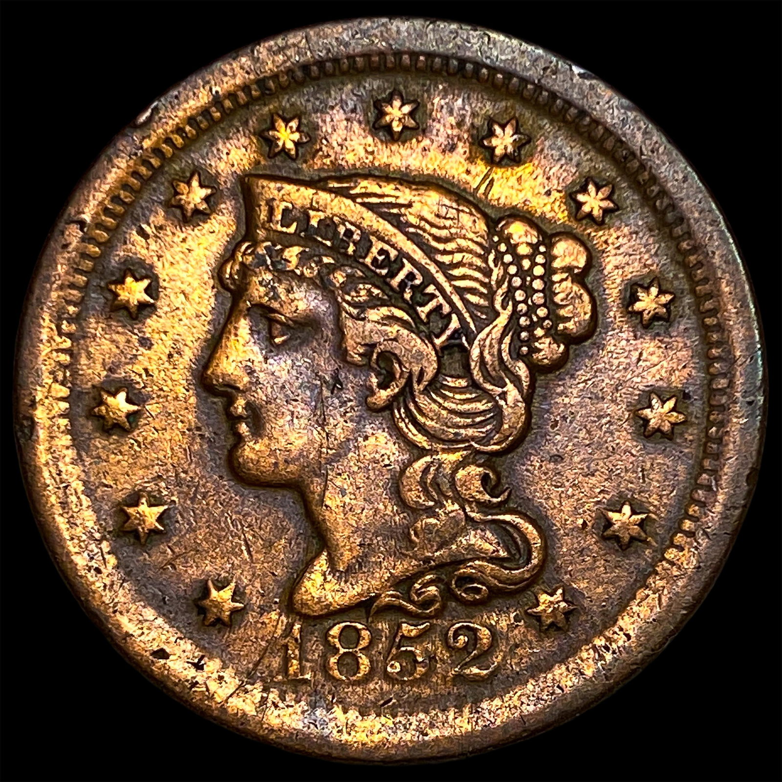 1852 Braided Hair Large Cent NEARLY UNCIRCULATED: 1852 Braided Hair Large Cent NEARLY UNCIRCULATED