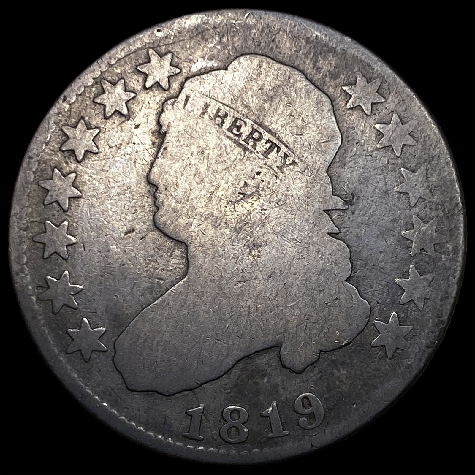 1819 Capped Bust Quarter NICELY CIRCULATED: 1819 Capped Bust Quarter NICELY CIRCULATED