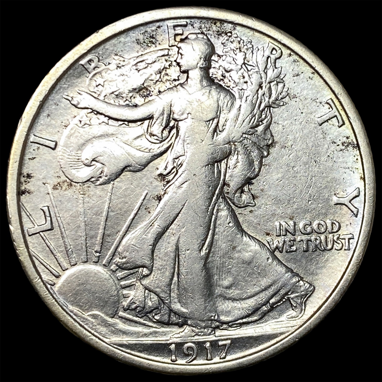 1917-S Silver Walking Liberty Half Dollar NEARLY UNCIRCULATED: 1917-S Silver Walking Liberty Half Dollar NEARLY UNCIRCULATED