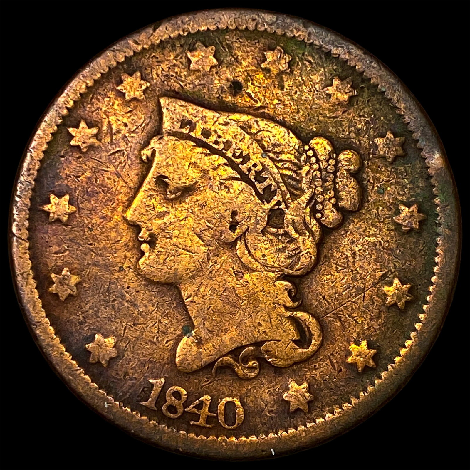1840 Braided Hair Large Cent NICELY CIRCULATED: 1840 Braided Hair Large Cent NICELY CIRCULATED