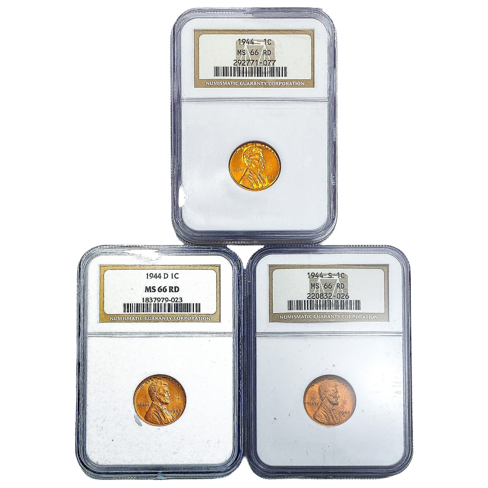 [3 Coins] 1944-D,S Wheat Cent NGC MS66 RD: [3 Coins] 1944-D,S Wheat Cent NGC MS66 RD