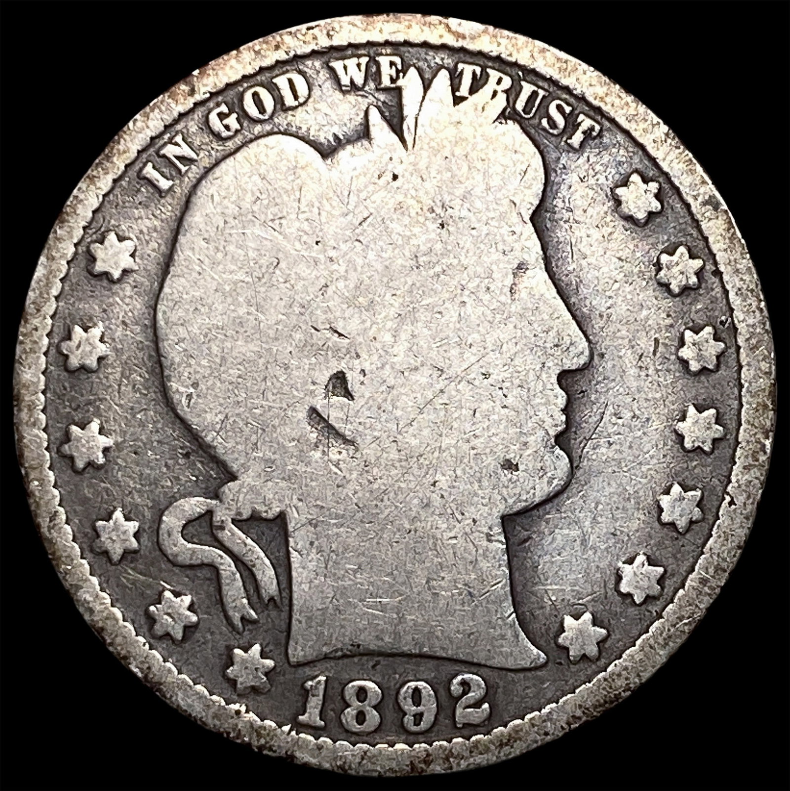 1892 Barber Quarter NICELY CIRCULATED: 1892 Barber Quarter NICELY CIRCULATED