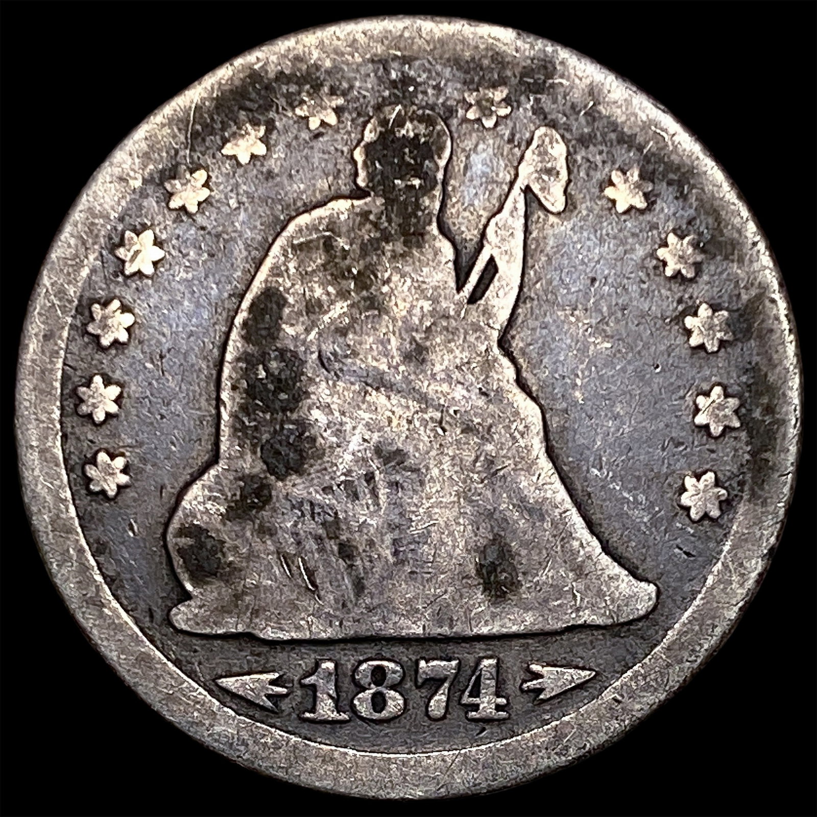 1874 Arrows Seated Liberty Quarter NICELY CIRCULATED: 1874 Arrows Seated Liberty Quarter NICELY CIRCULATED