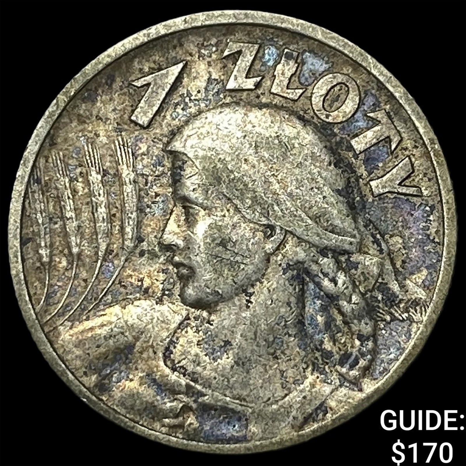 1925 Poland Silver 1 Zloty Toned: 1925 Poland Silver 1 Zloty Toned