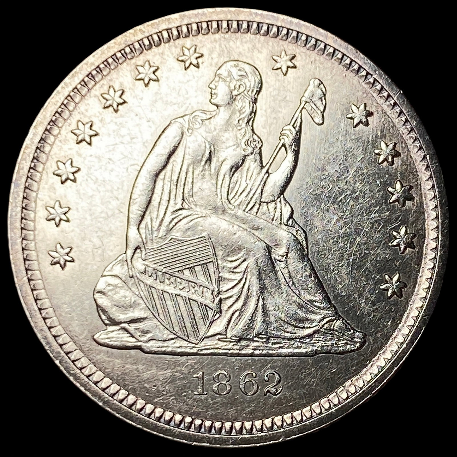 1862 Silver Seated Liberty Quarter CLOSELY UNCIRCULATED: 1862 Silver Seated Liberty Quarter CLOSELY UNCIRCULATED