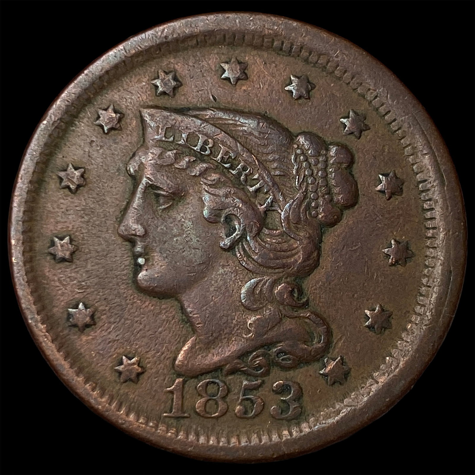 1853 Braided Hair Large Cent NEARLY UNCIRCULATED: 1853 Braided Hair Large Cent NEARLY UNCIRCULATED
