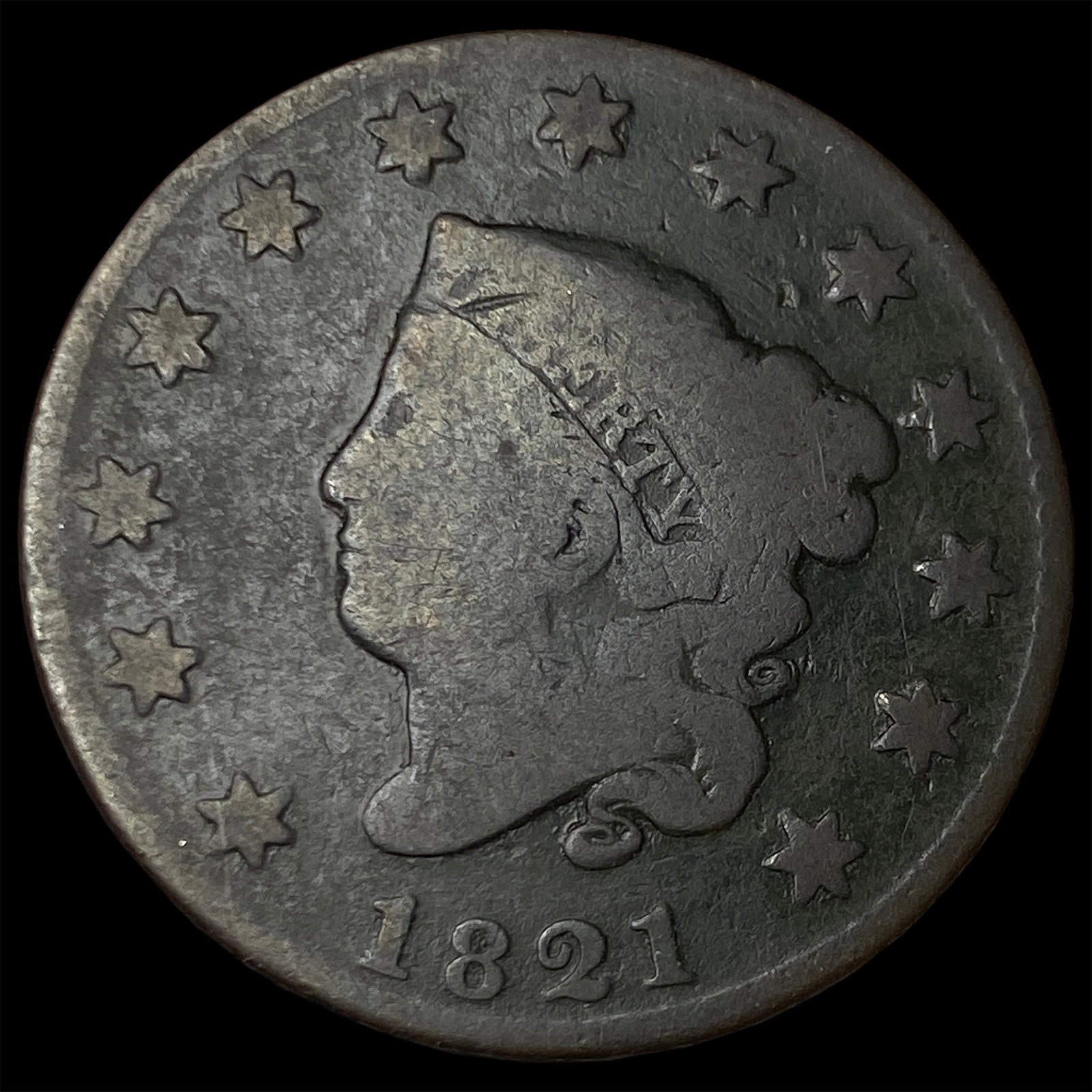 1821 Coronet Head Large Cent NICELY CIRCULATED (1 of 2)