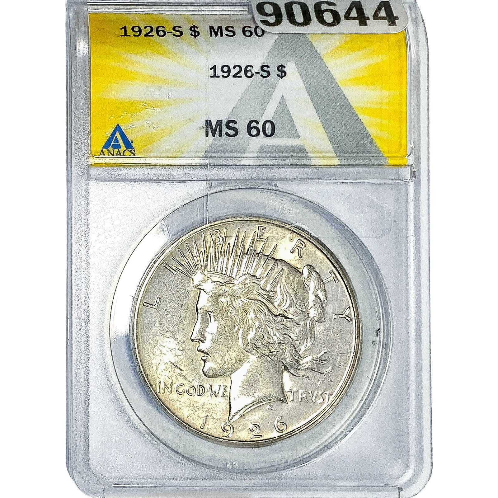 1926-S Silver Peace Dollar ANACS MS60: 1926-S Silver Peace Dollar ANACS MS60