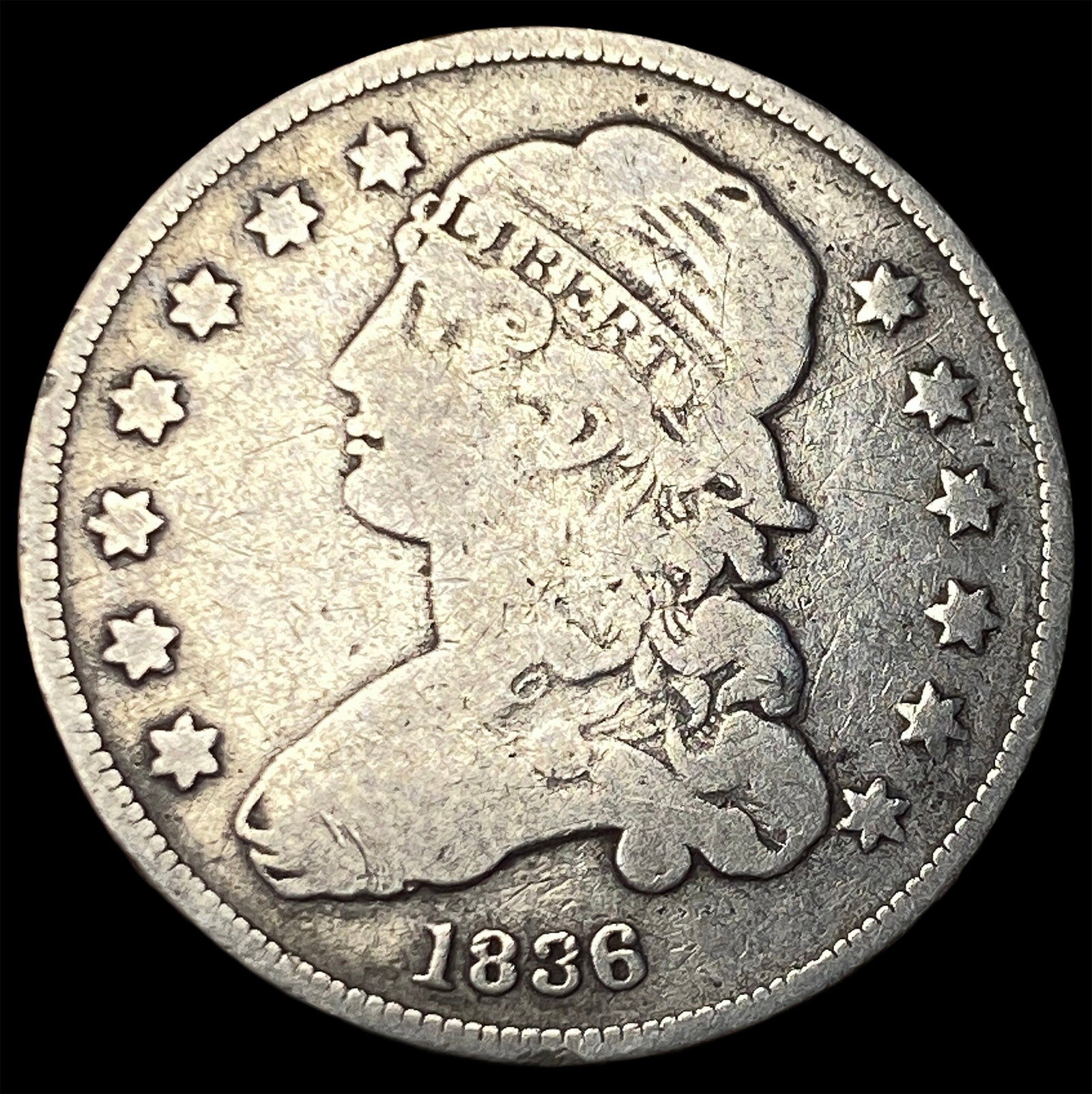 1836 Capped Bust Silver Quarter LIGHTLY CIRCULATED: 1836 Capped Bust Silver Quarter LIGHTLY CIRCULATED