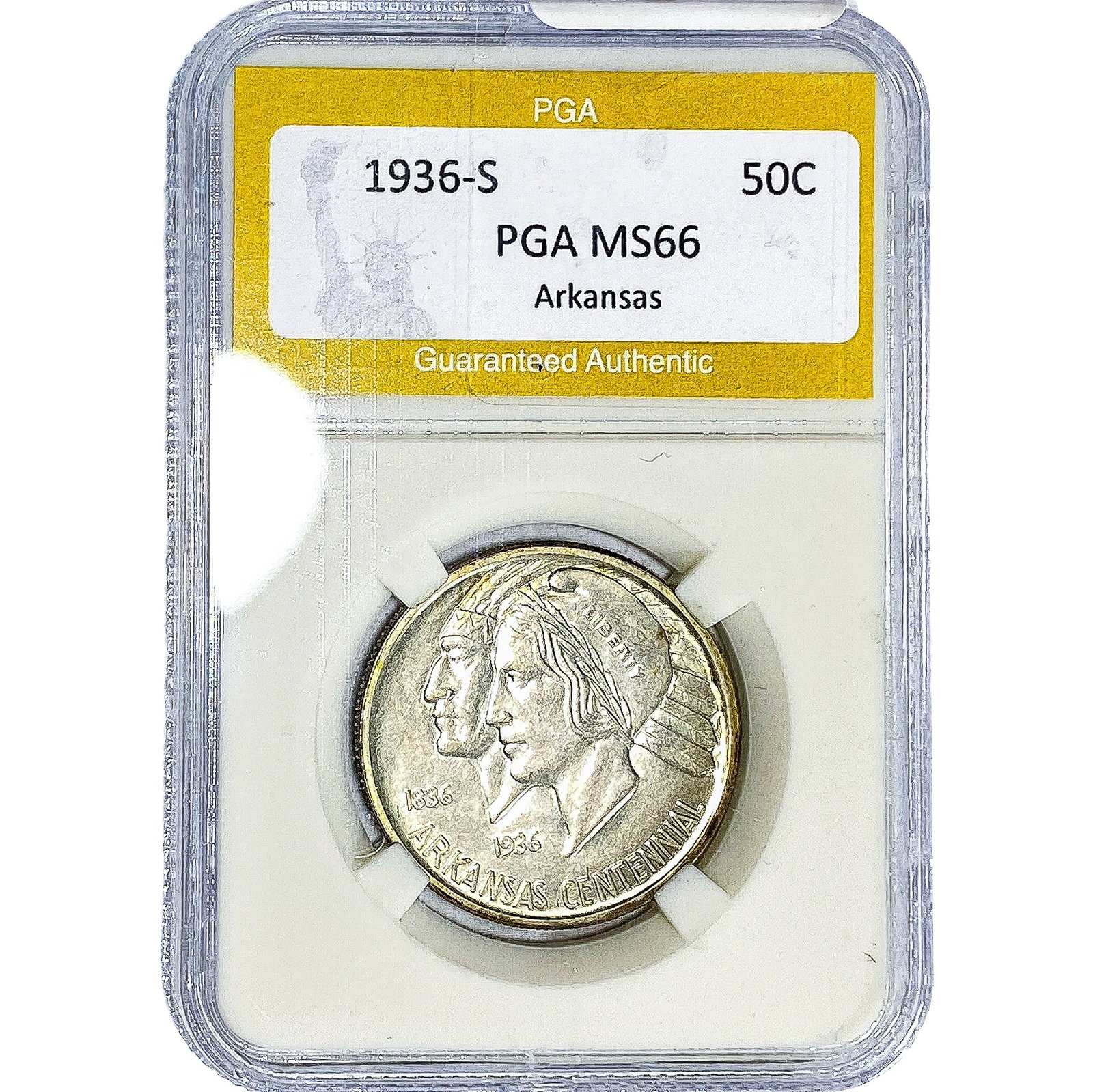 1936-S Arkansas Half Dollar PGA MS66: 1936-S Arkansas Half Dollar PGA MS66