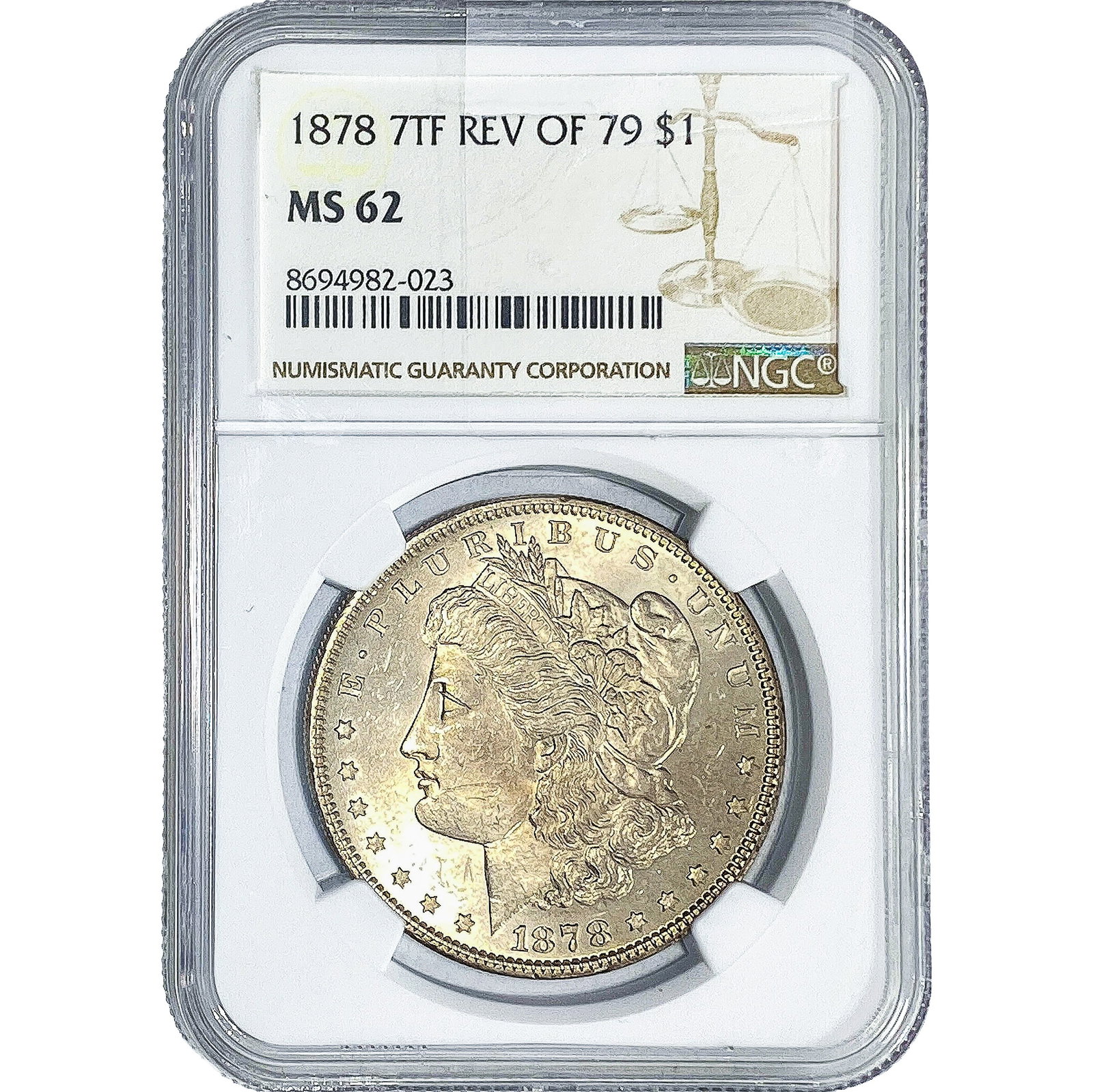 1878 7TF Morgan Silver Dollar NGC MS62: 1878 7TF Morgan Silver Dollar NGC MS62