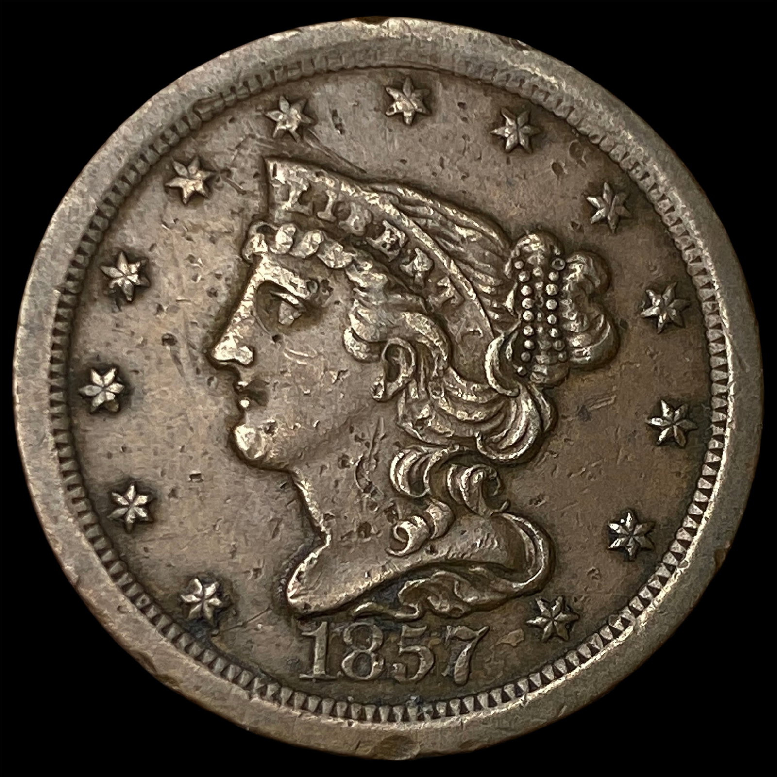 1857 Braided Hair Half Cent NEARLY UNCIRCULATED: 1857 Braided Hair Half Cent NEARLY UNCIRCULATED