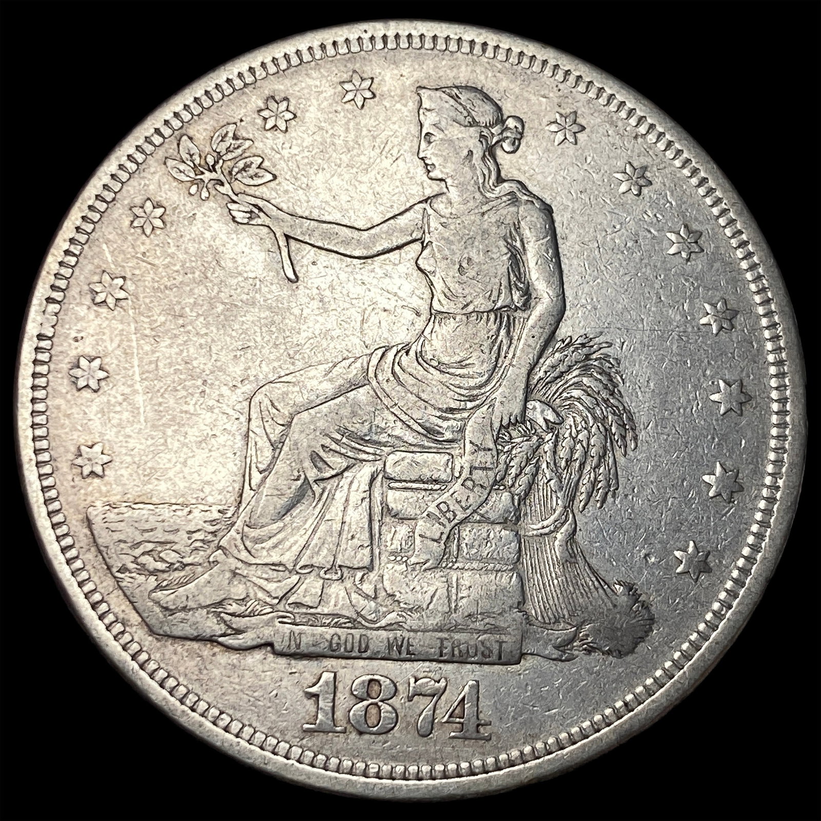 1874-S Silver Trade Dollar ABOUT UNCIRCULATED: 1874-S Silver Trade Dollar ABOUT UNCIRCULATED