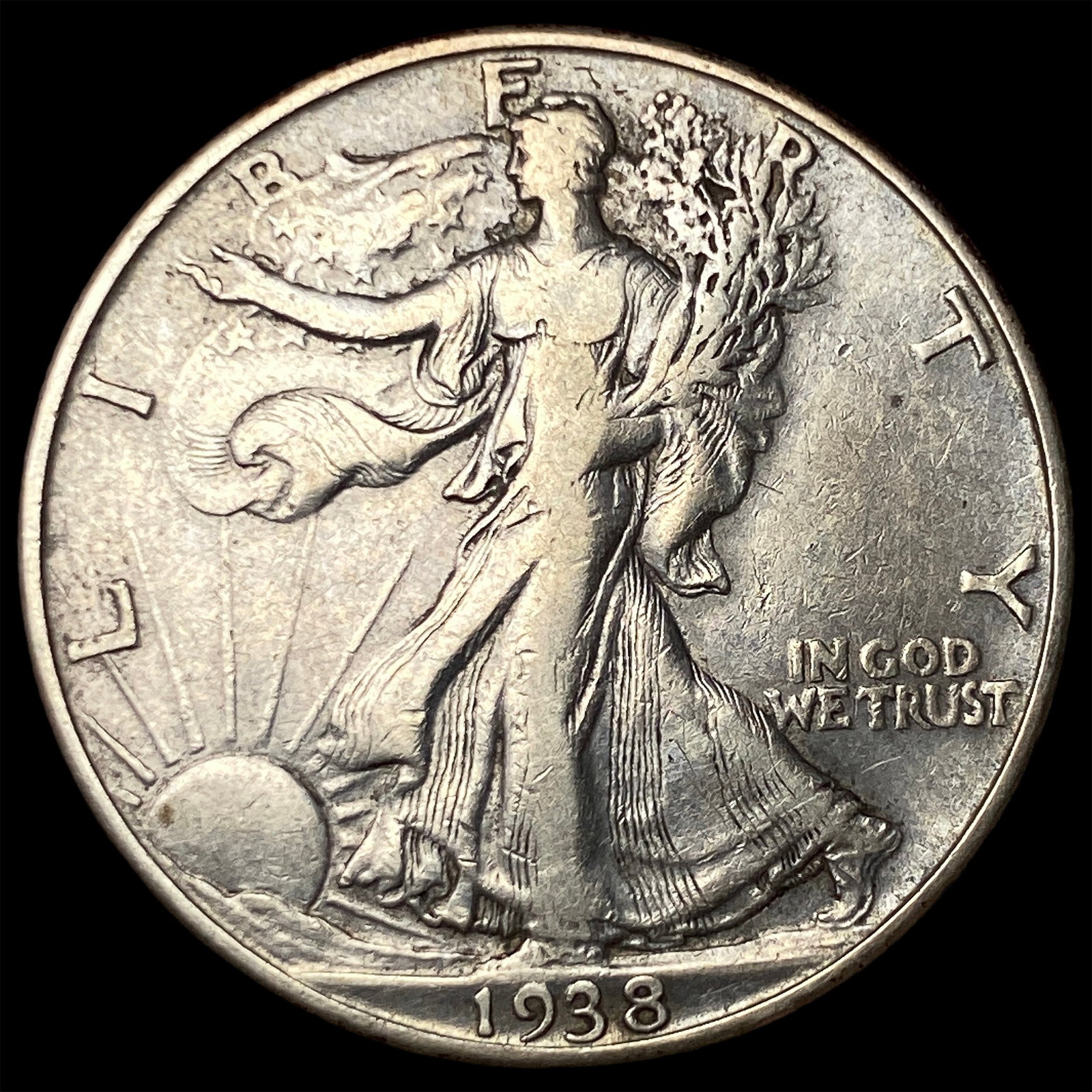 1938-D Silver Walking Liberty Half Dollar ABOUT UNCIRCULATED: 1938-D Silver Walking Liberty Half Dollar ABOUT UNCIRCULATED