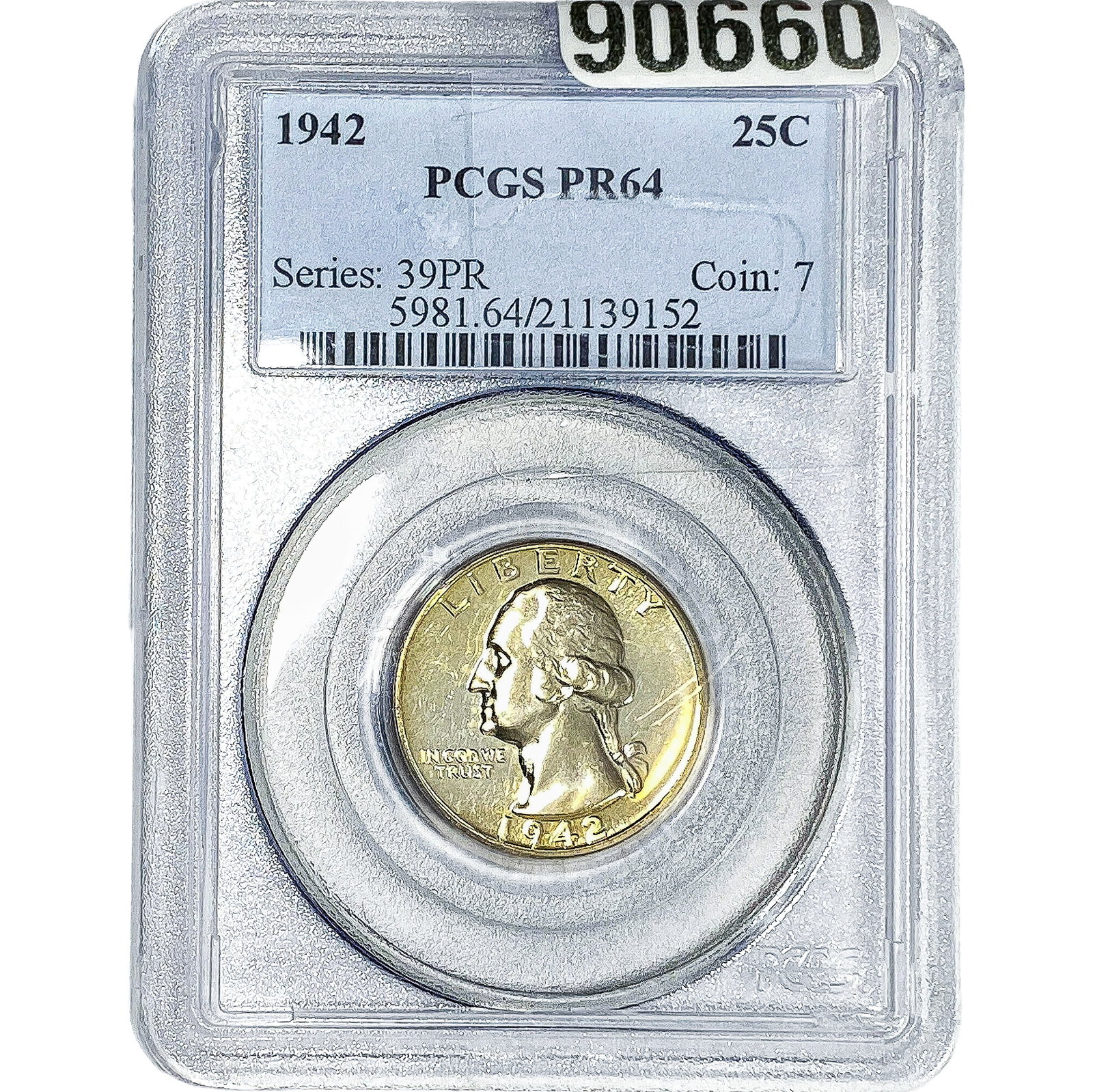 1942 Washington Silver Quarter PCGS PR64: 1942 Washington Silver Quarter PCGS PR64