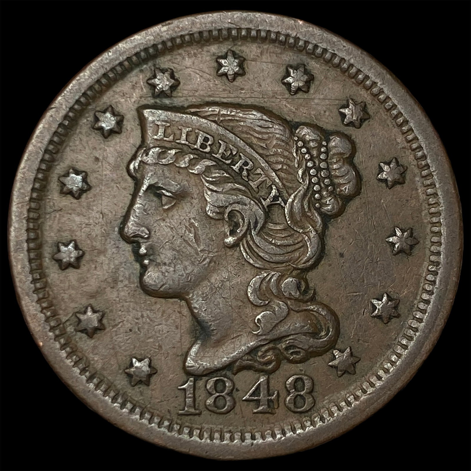 1848 Braided Hair Large Cent NEARLY UNCIRCULATED (1 of 2)